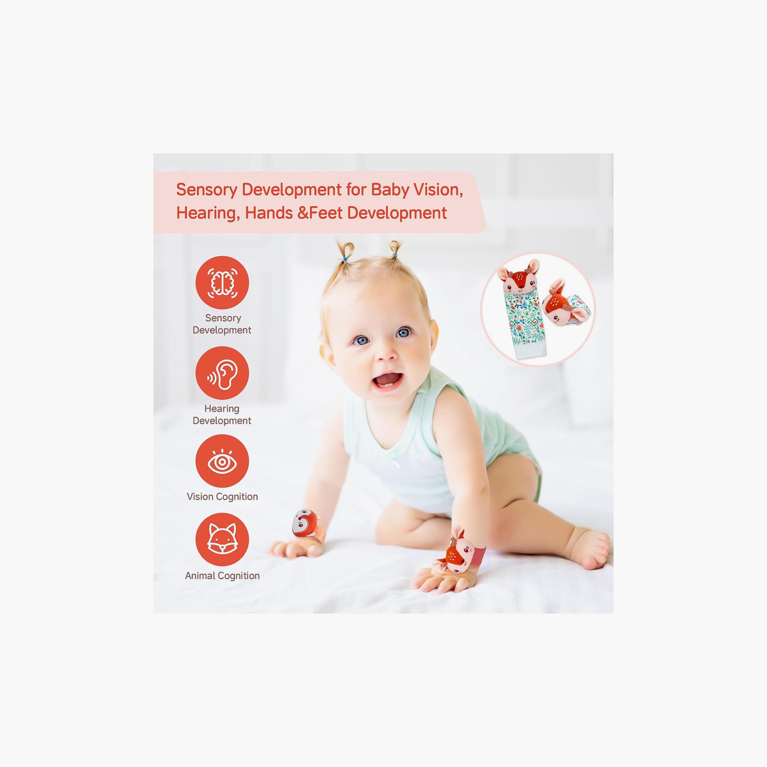 مجموعة خشخيشات المعصم وجوارب كاشف القدمين 4 قطع - الغزال والثعلب من فاكتوري برايس-toys-babyandtoddlertoys-rattlesandteethers-image-5