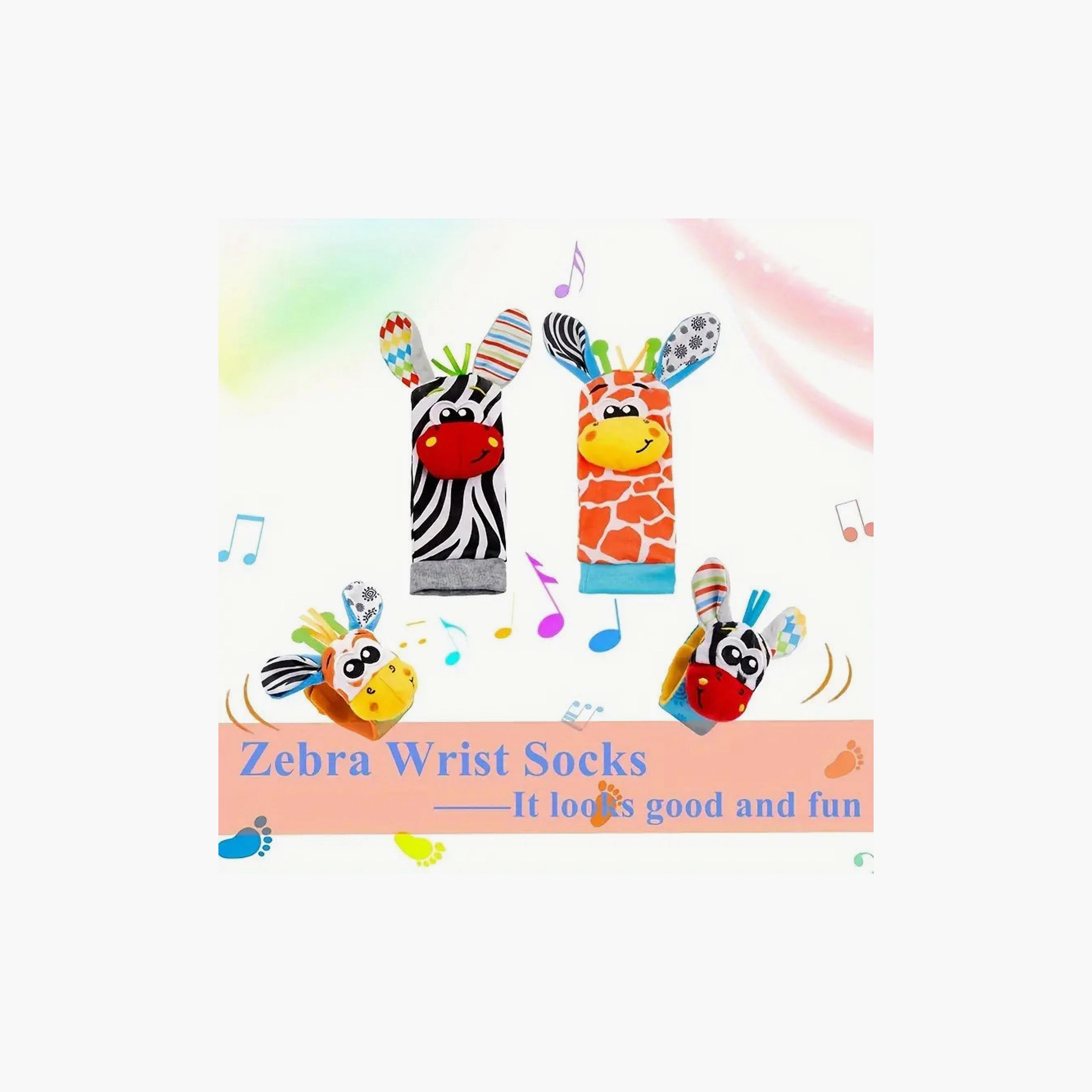 مجموعة خشخيشة المعصم وجوارب كاشف القدمين 4 قطع - الزرافة من فاكتوري برايس-toys-babyandtoddlertoys-rattlesandteethers-image-2
