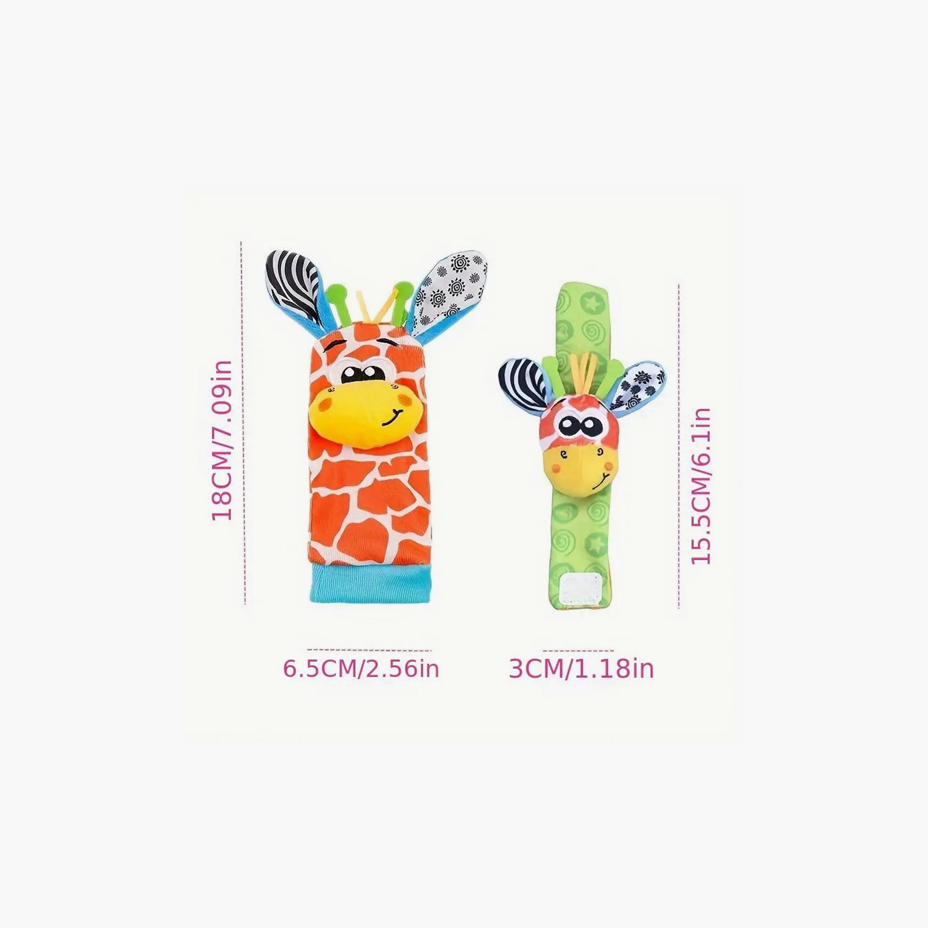 مجموعة خشخيشة المعصم وجوارب كاشف القدمين 4 قطع - الزرافة من فاكتوري برايس-toys-babyandtoddlertoys-rattlesandteethers-image-1