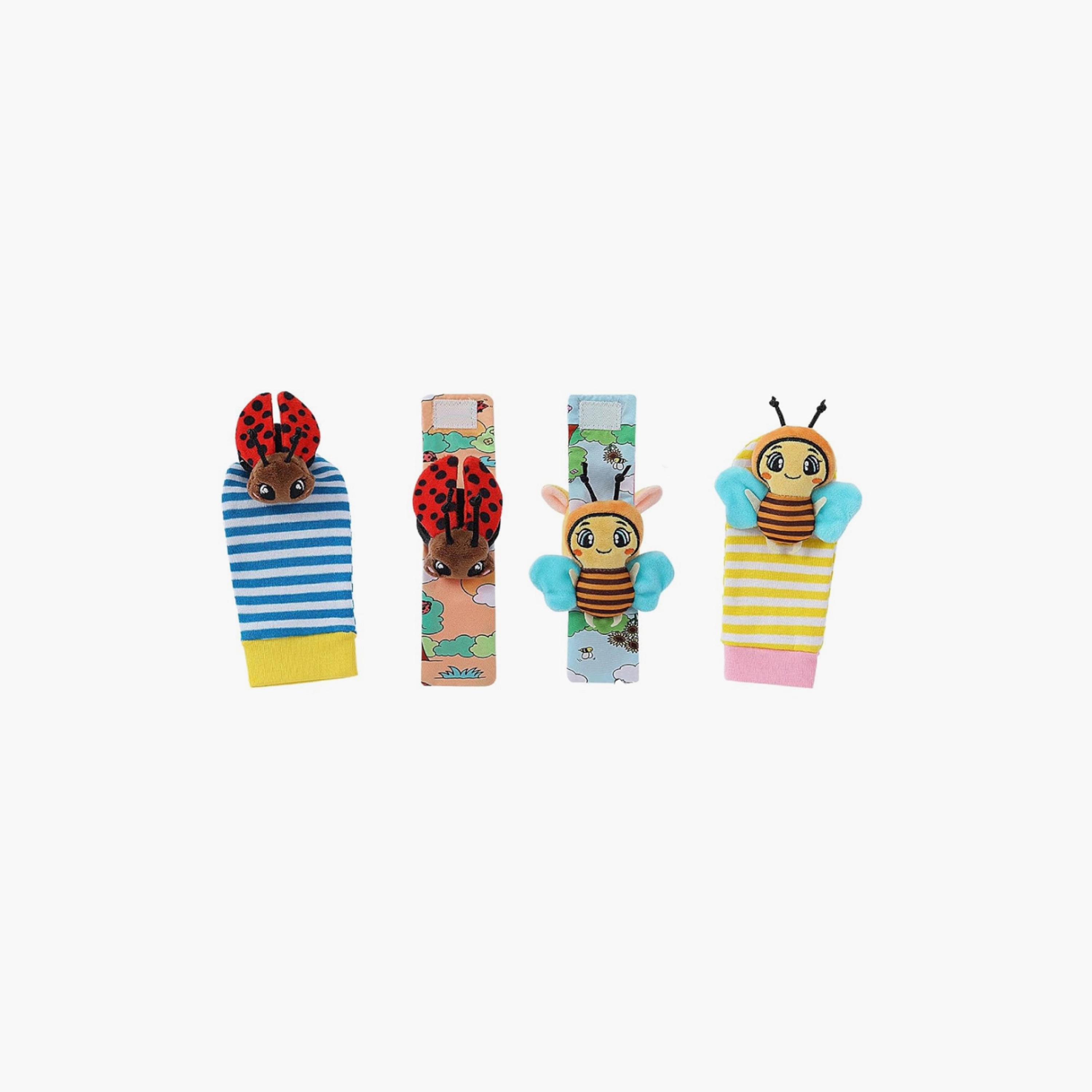 Factory Price 4-Piece Wrist Rattle & Foot Finder Socks Set - Lady Bug & Bee-toys-babyandtoddlertoys-rattlesandteethers-image-1