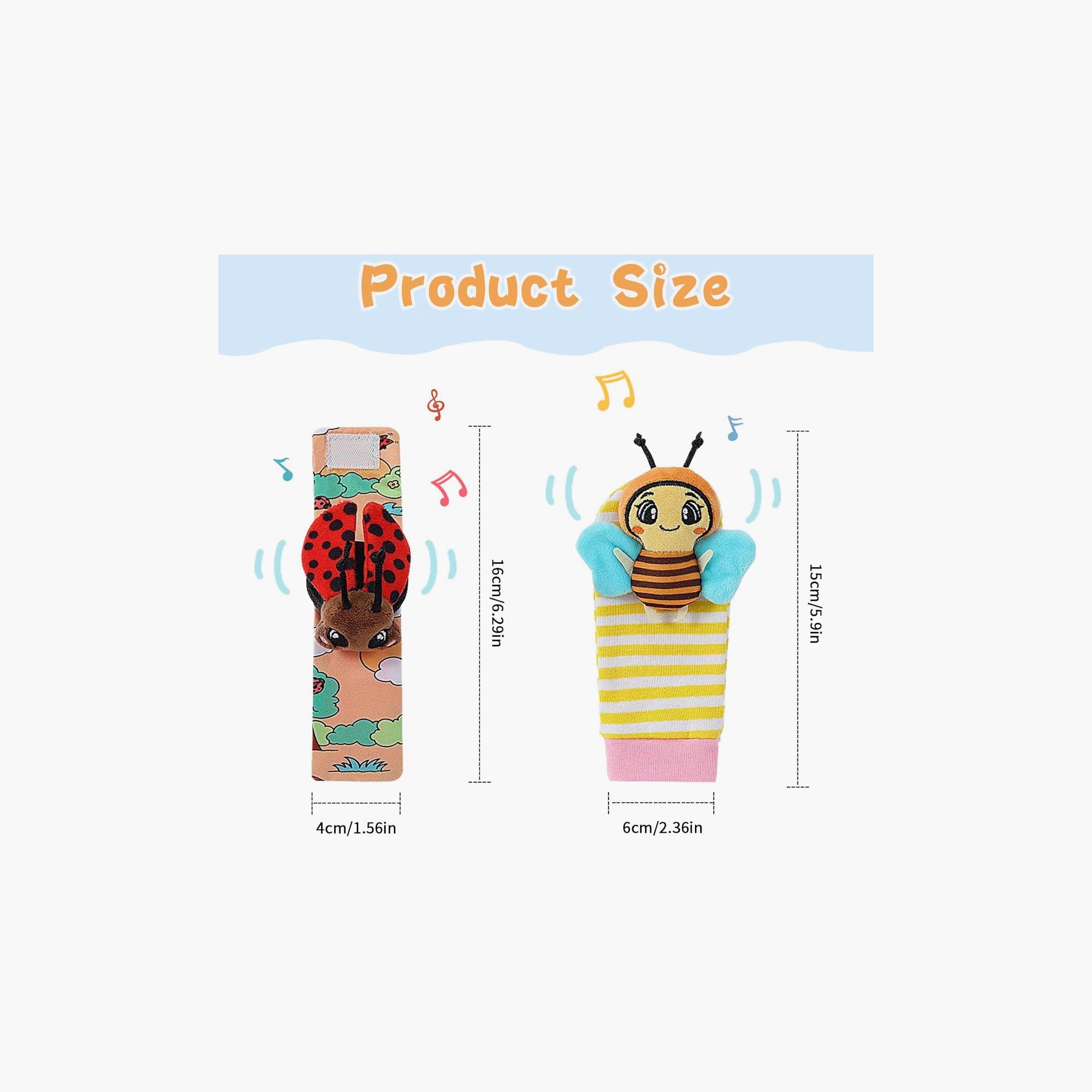 Factory Price 4-Piece Wrist Rattle & Foot Finder Socks Set - Lady Bug & Bee-toys-babyandtoddlertoys-rattlesandteethers-image-3