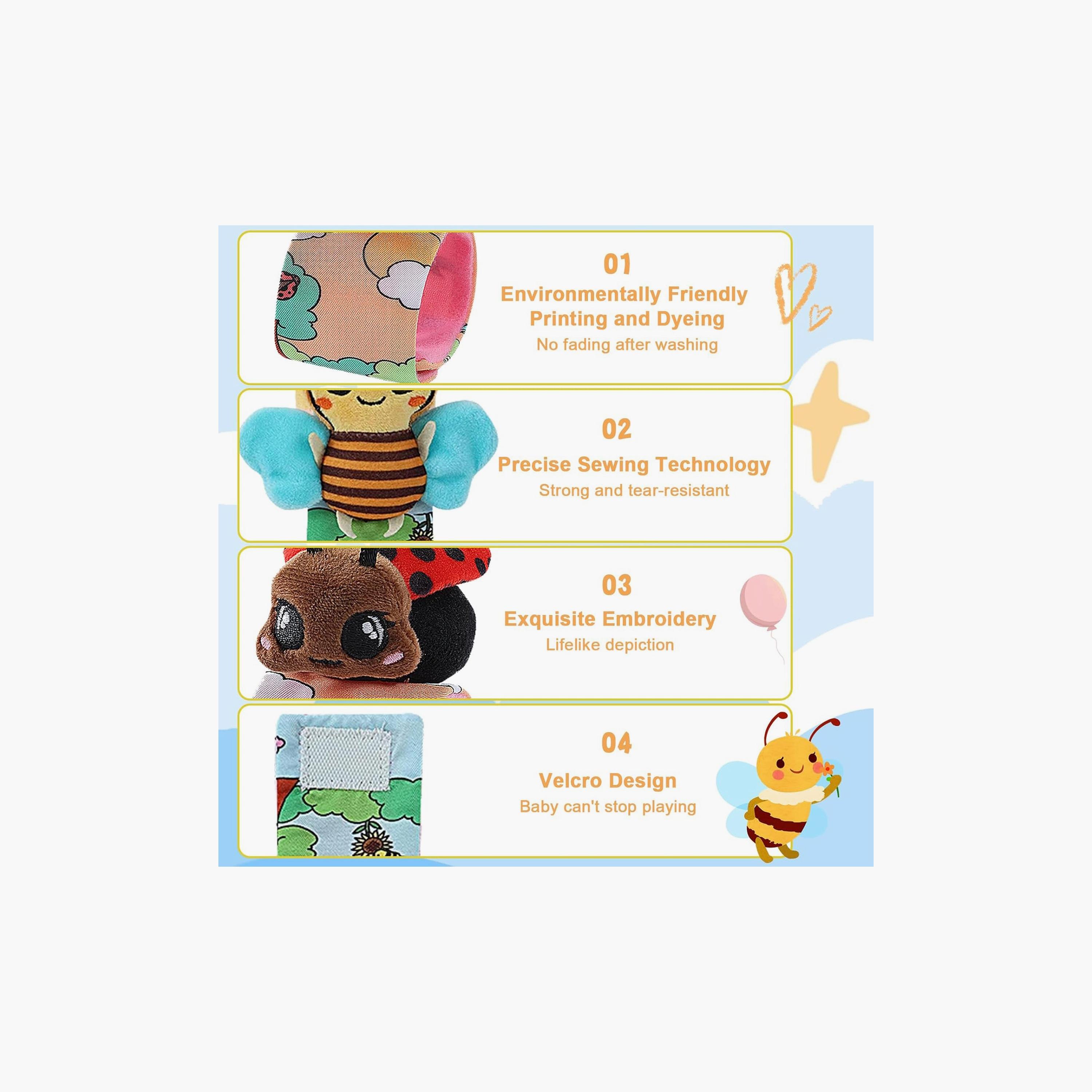 Factory Price 4-Piece Wrist Rattle & Foot Finder Socks Set - Lady Bug & Bee-toys-babyandtoddlertoys-rattlesandteethers-image-4