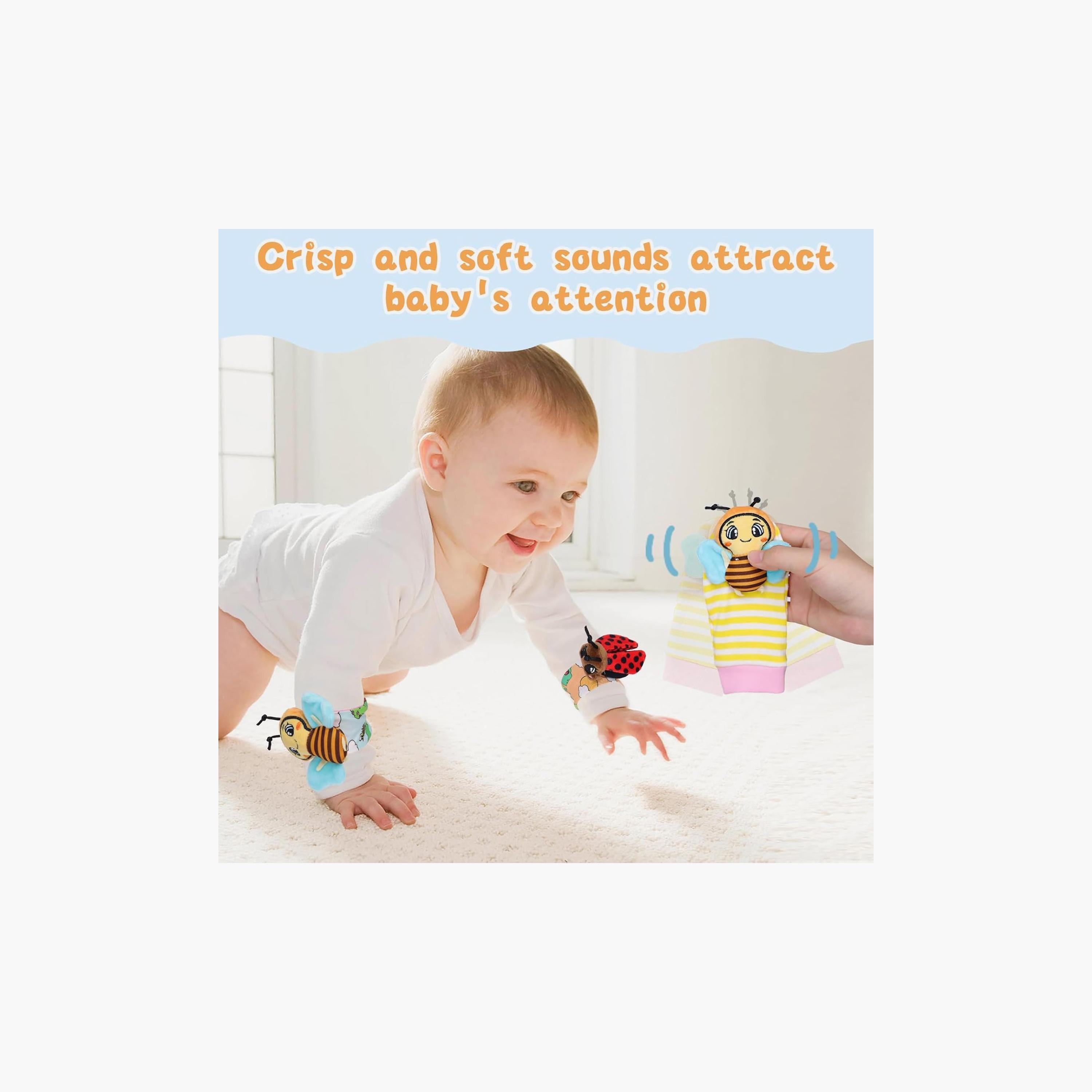 Factory Price 4-Piece Wrist Rattle & Foot Finder Socks Set - Lady Bug & Bee-toys-babyandtoddlertoys-rattlesandteethers-image-6