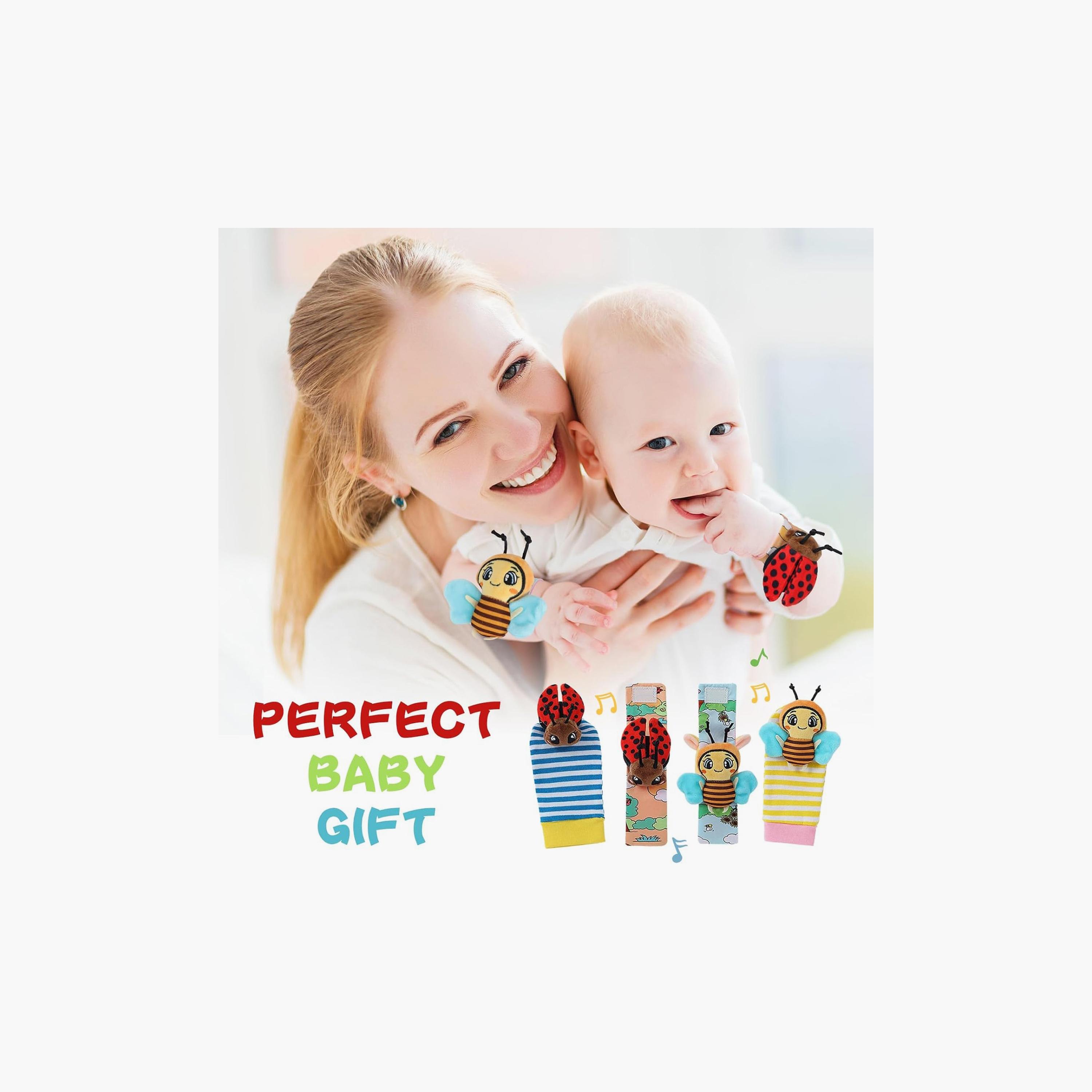 Factory Price 4-Piece Wrist Rattle & Foot Finder Socks Set - Lady Bug & Bee-toys-babyandtoddlertoys-rattlesandteethers-image-7