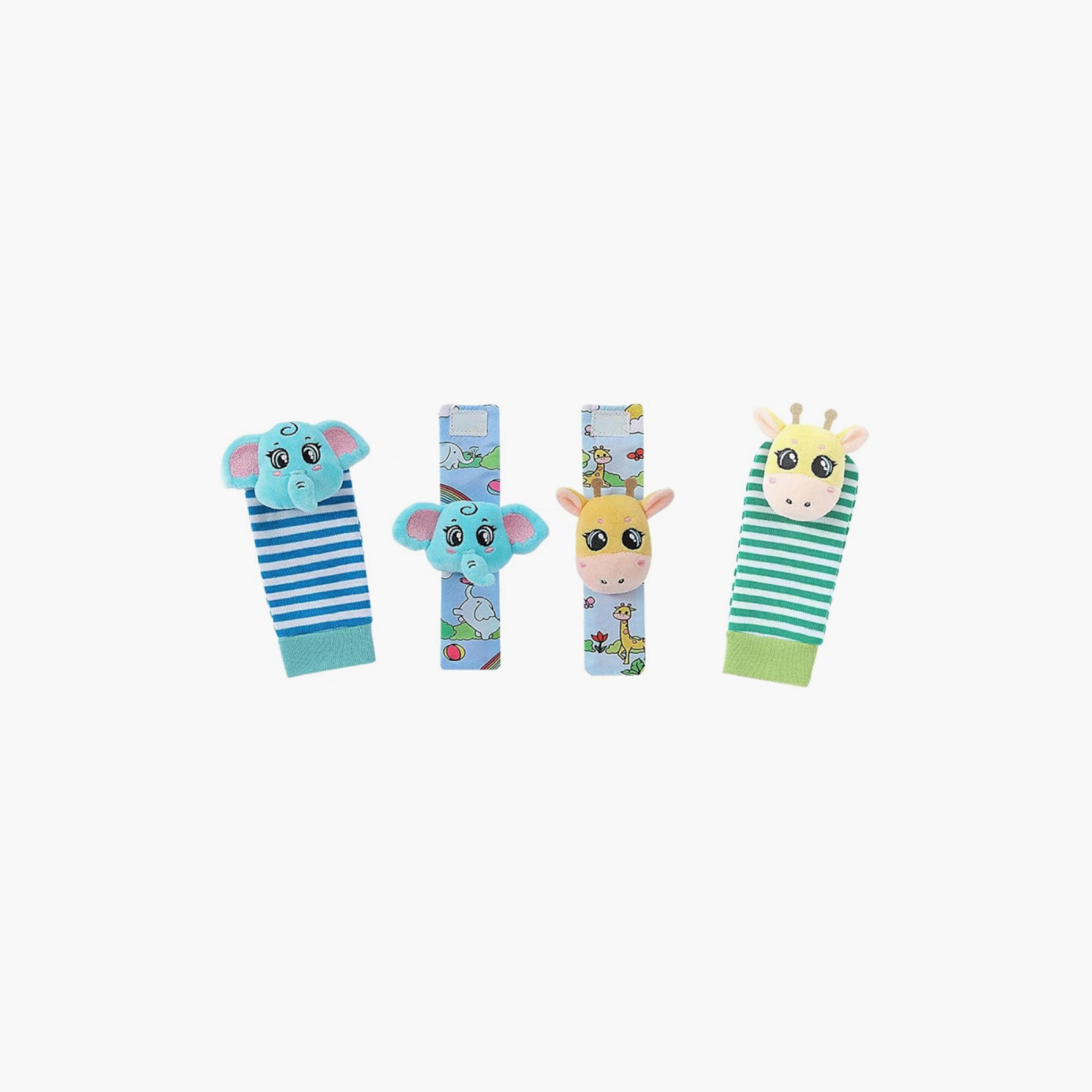 مجموعة خشخيشة المعصم وجوارب كاشف القدمين 4 قطع - الفيل والزرافة من فاكتوري برايس-toys-babyandtoddlertoys-rattlesandteethers-image-1