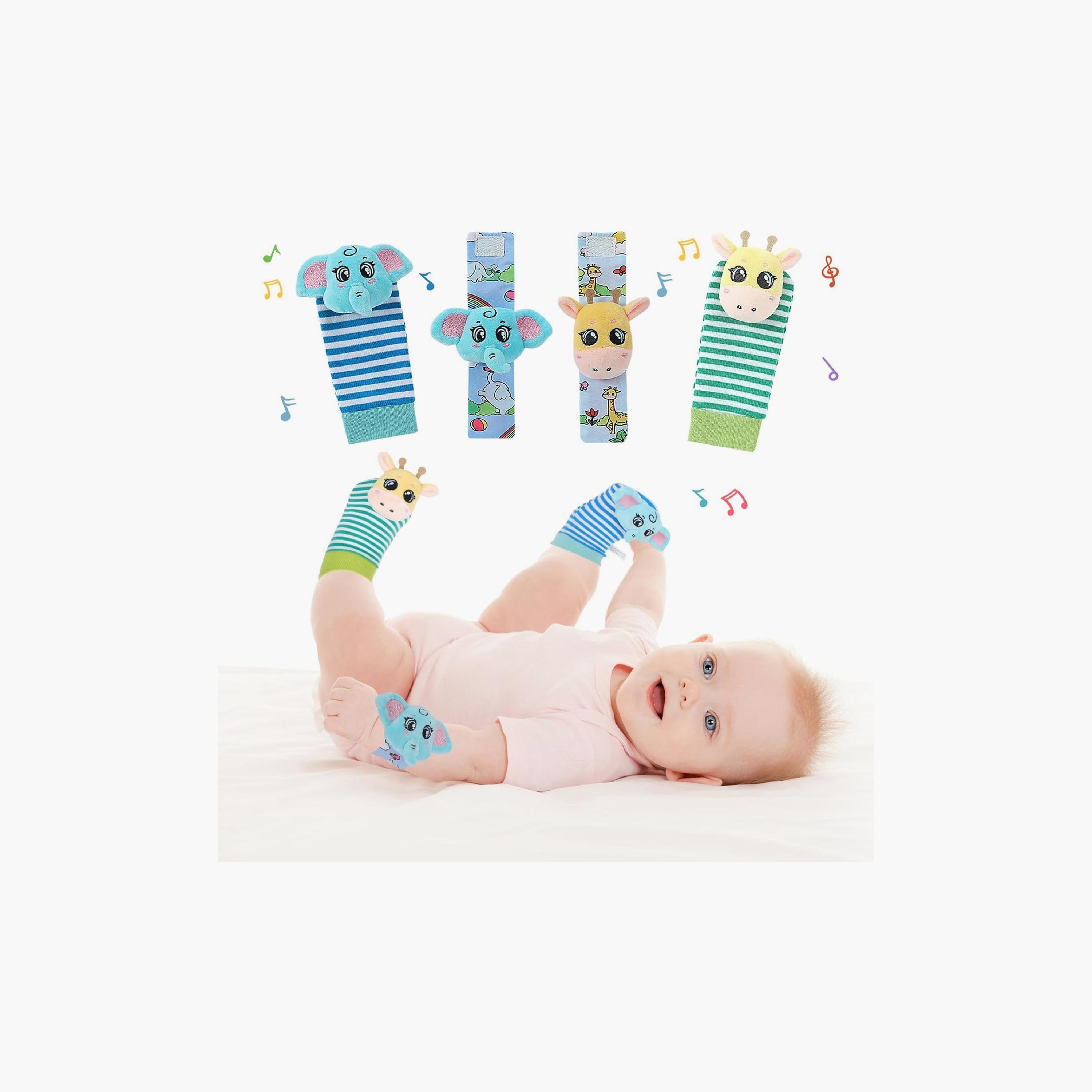 مجموعة خشخيشة المعصم وجوارب كاشف القدمين 4 قطع - الفيل والزرافة من فاكتوري برايس-toys-babyandtoddlertoys-rattlesandteethers-image-2