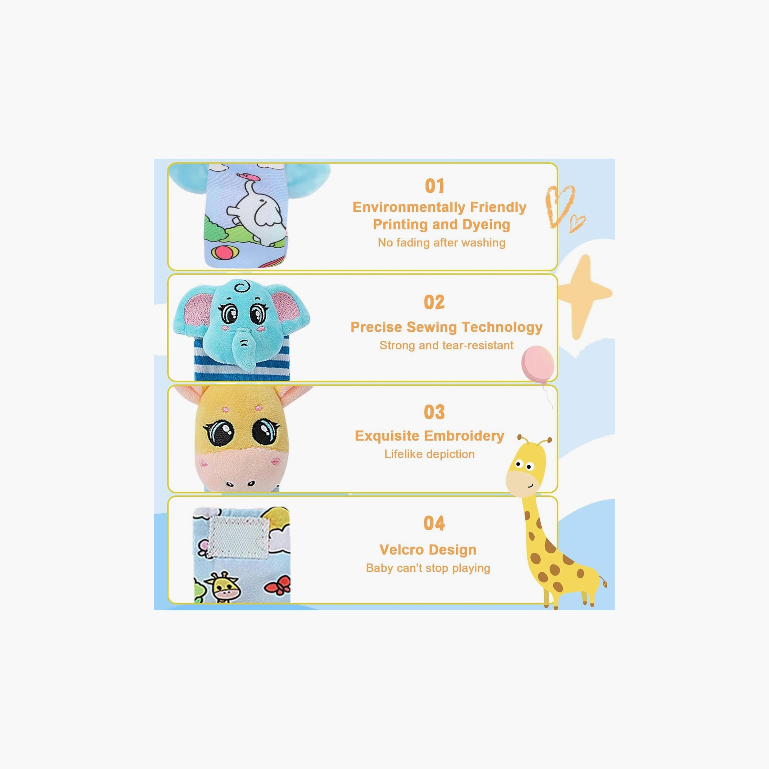 مجموعة خشخيشة المعصم وجوارب كاشف القدمين 4 قطع - الفيل والزرافة من فاكتوري برايس-toys-babyandtoddlertoys-rattlesandteethers-image-4