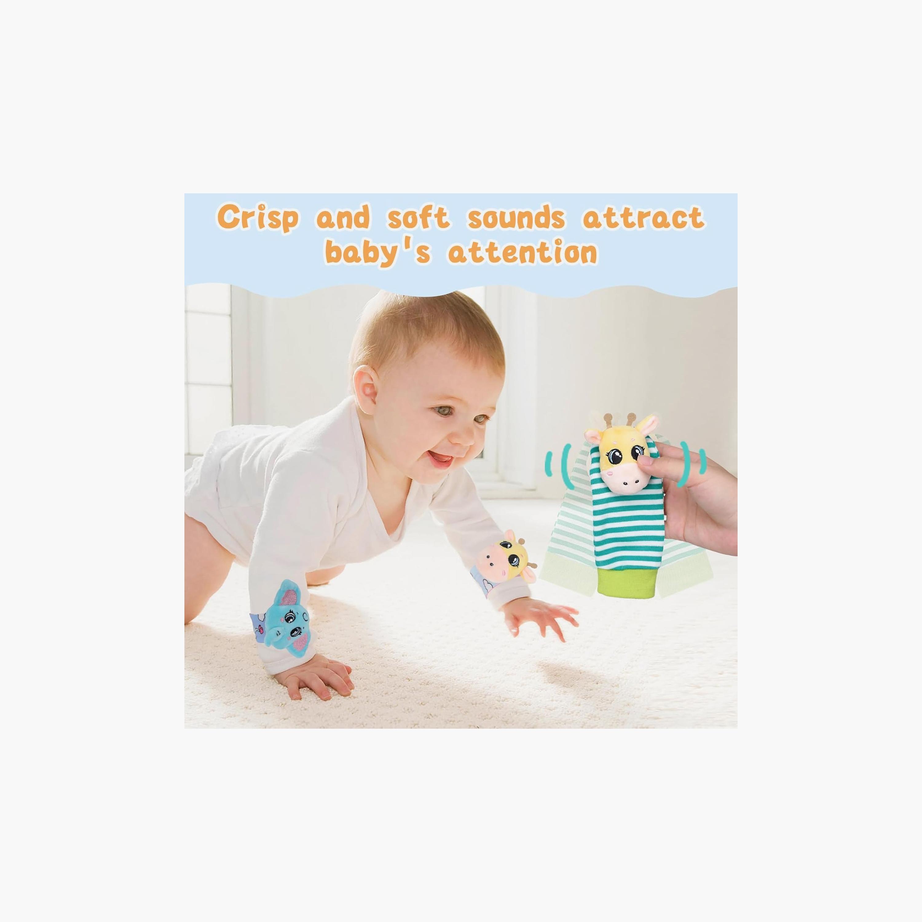 مجموعة خشخيشة المعصم وجوارب كاشف القدمين 4 قطع - الفيل والزرافة من فاكتوري برايس-toys-babyandtoddlertoys-rattlesandteethers-image-6