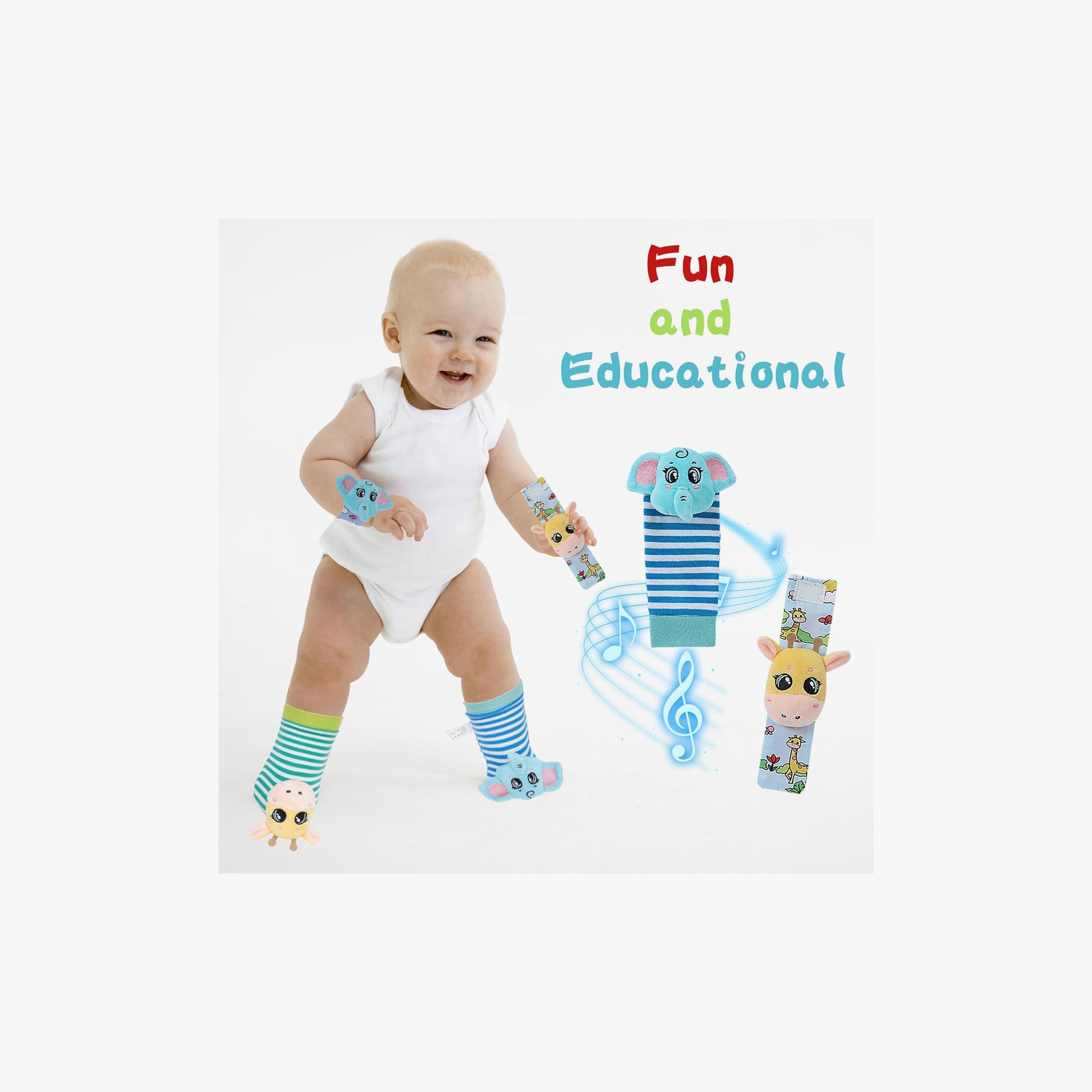 مجموعة خشخيشة المعصم وجوارب كاشف القدمين 4 قطع - الفيل والزرافة من فاكتوري برايس-toys-babyandtoddlertoys-rattlesandteethers-image-7