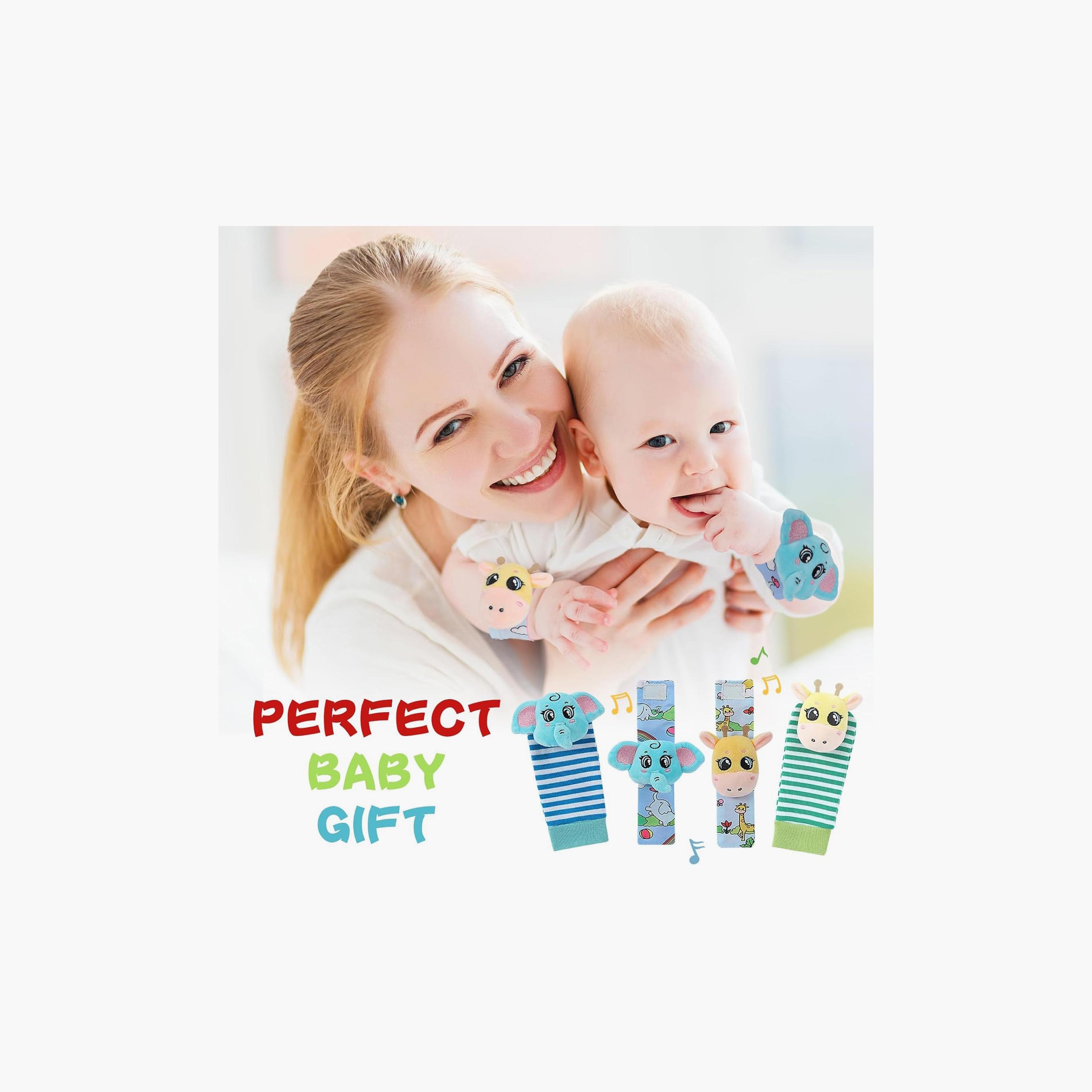 مجموعة خشخيشة المعصم وجوارب كاشف القدمين 4 قطع - الفيل والزرافة من فاكتوري برايس-toys-babyandtoddlertoys-rattlesandteethers-image-8