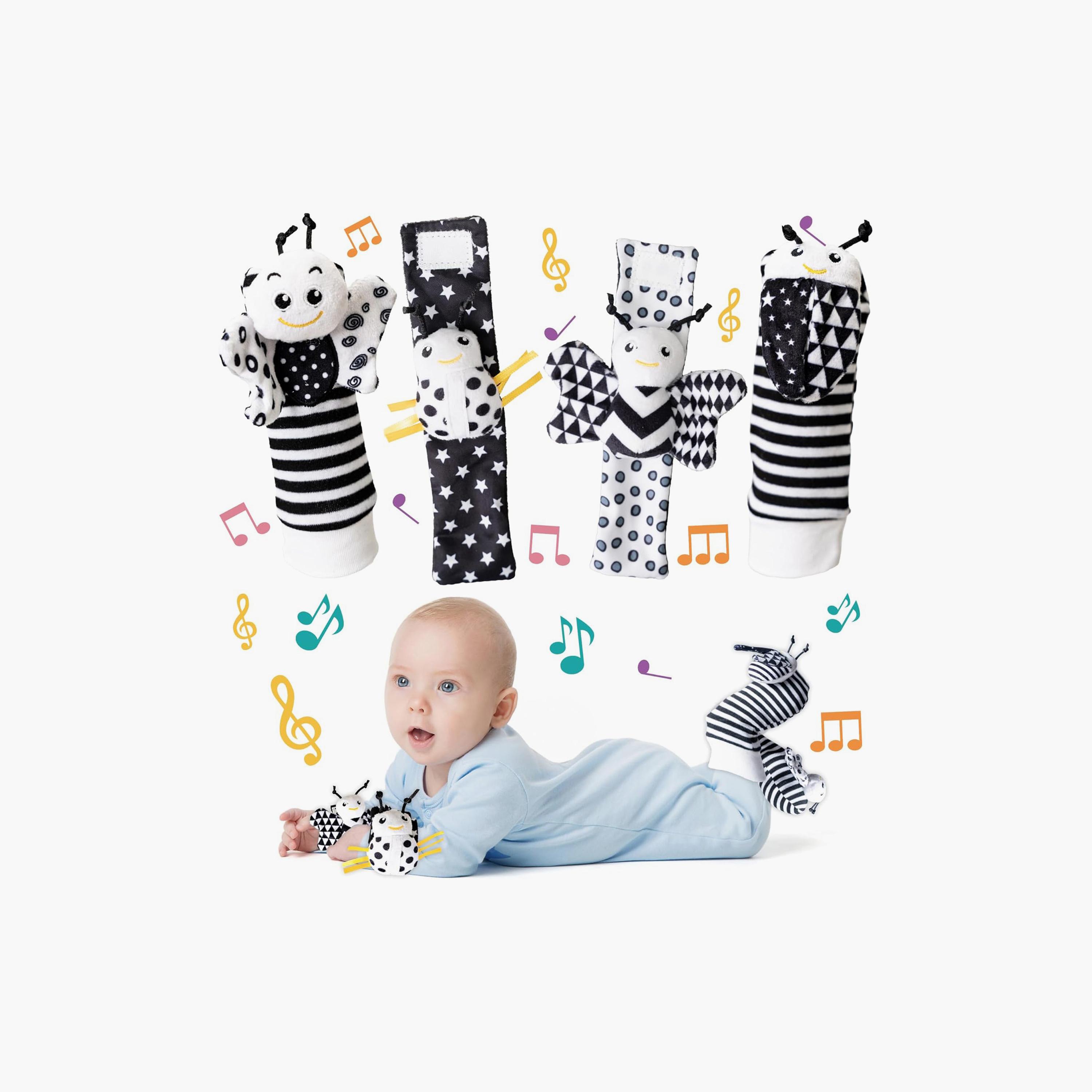 Factory Price 4-Piece Wrist Rattle & Foot Finder Socks Set - Lady Bug & Bee-toys-babyandtoddlertoys-rattlesandteethers-image-2