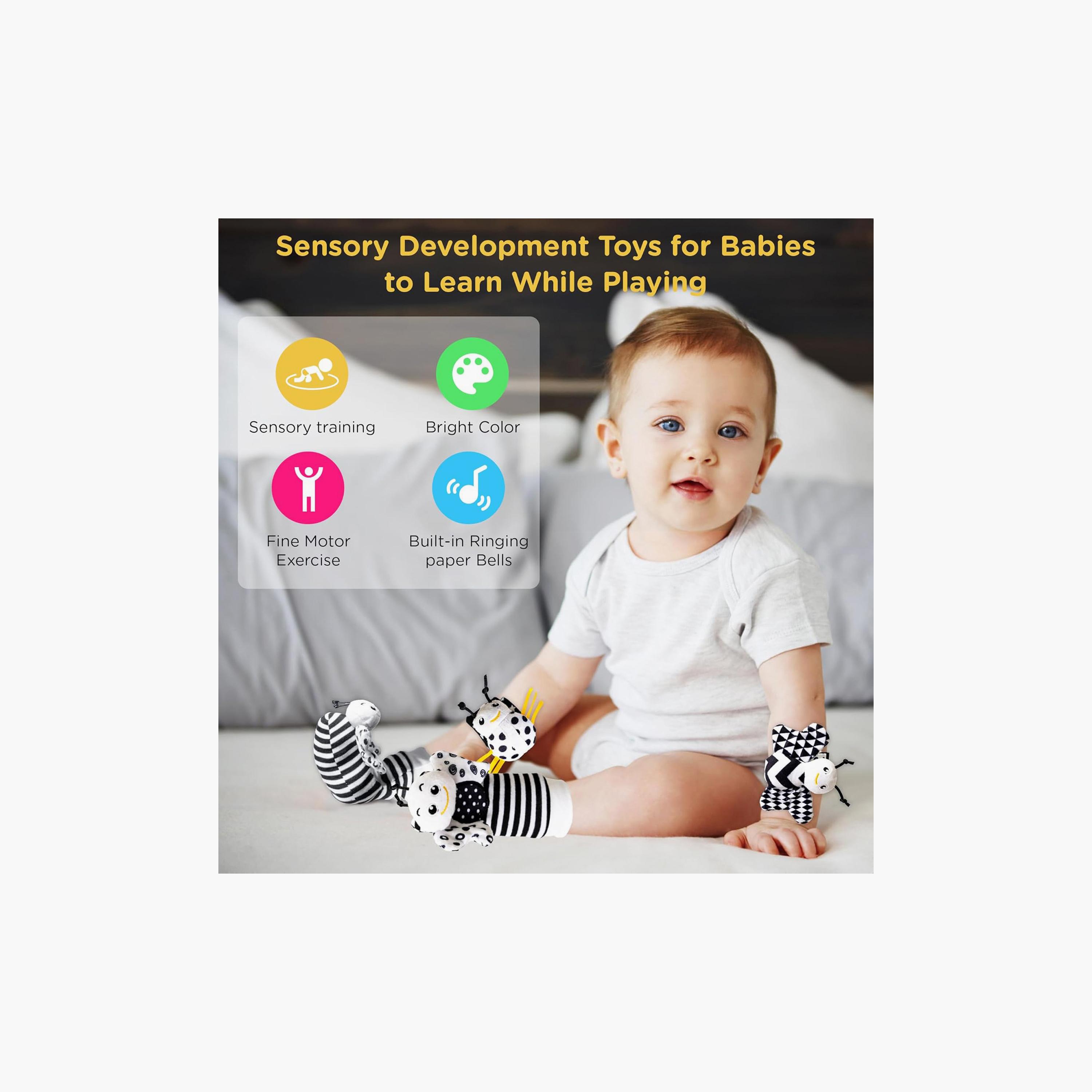Factory Price 4-Piece Wrist Rattle & Foot Finder Socks Set - Lady Bug & Bee-toys-babyandtoddlertoys-rattlesandteethers-image-3