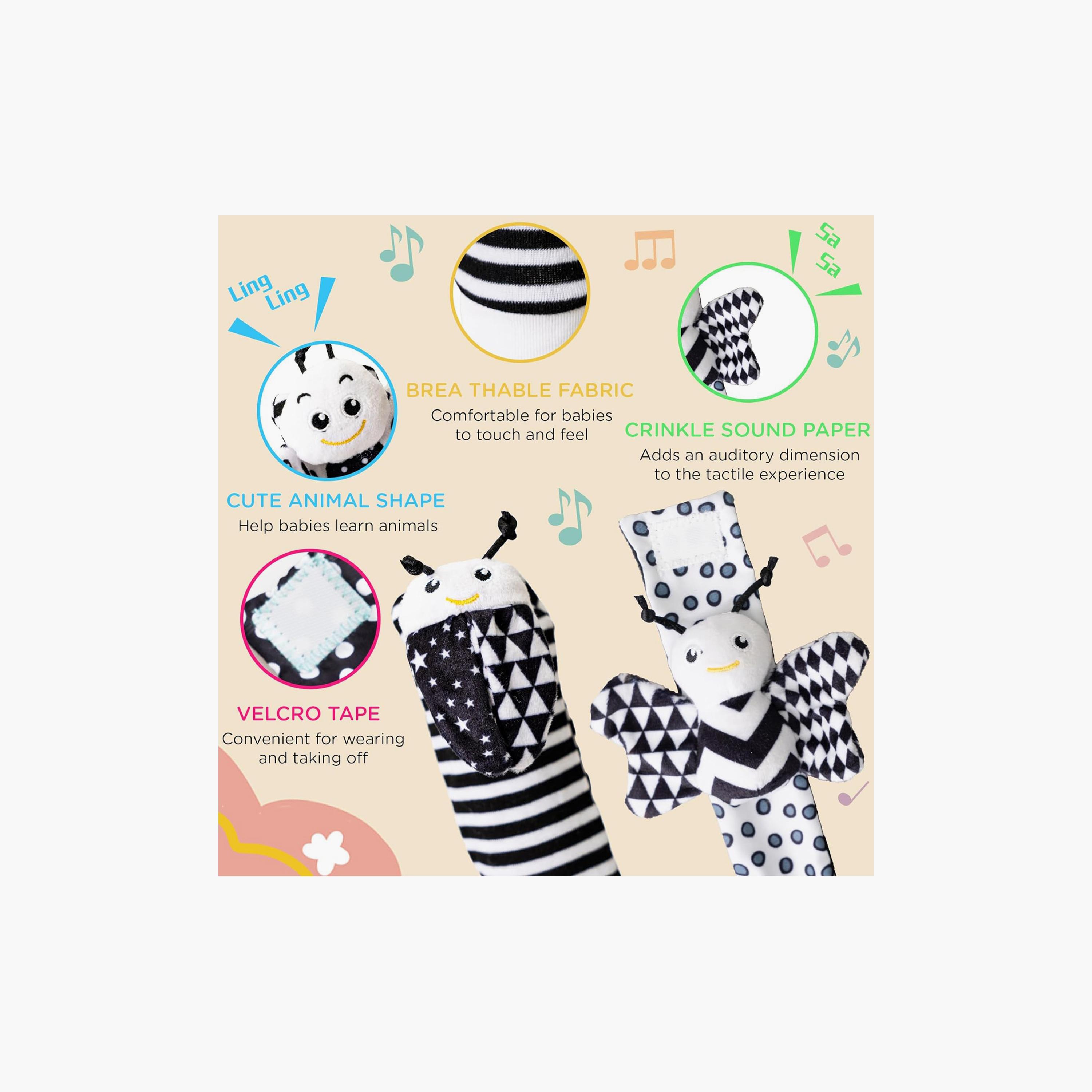 Factory Price 4-Piece Wrist Rattle & Foot Finder Socks Set - Lady Bug & Bee-toys-babyandtoddlertoys-rattlesandteethers-image-5