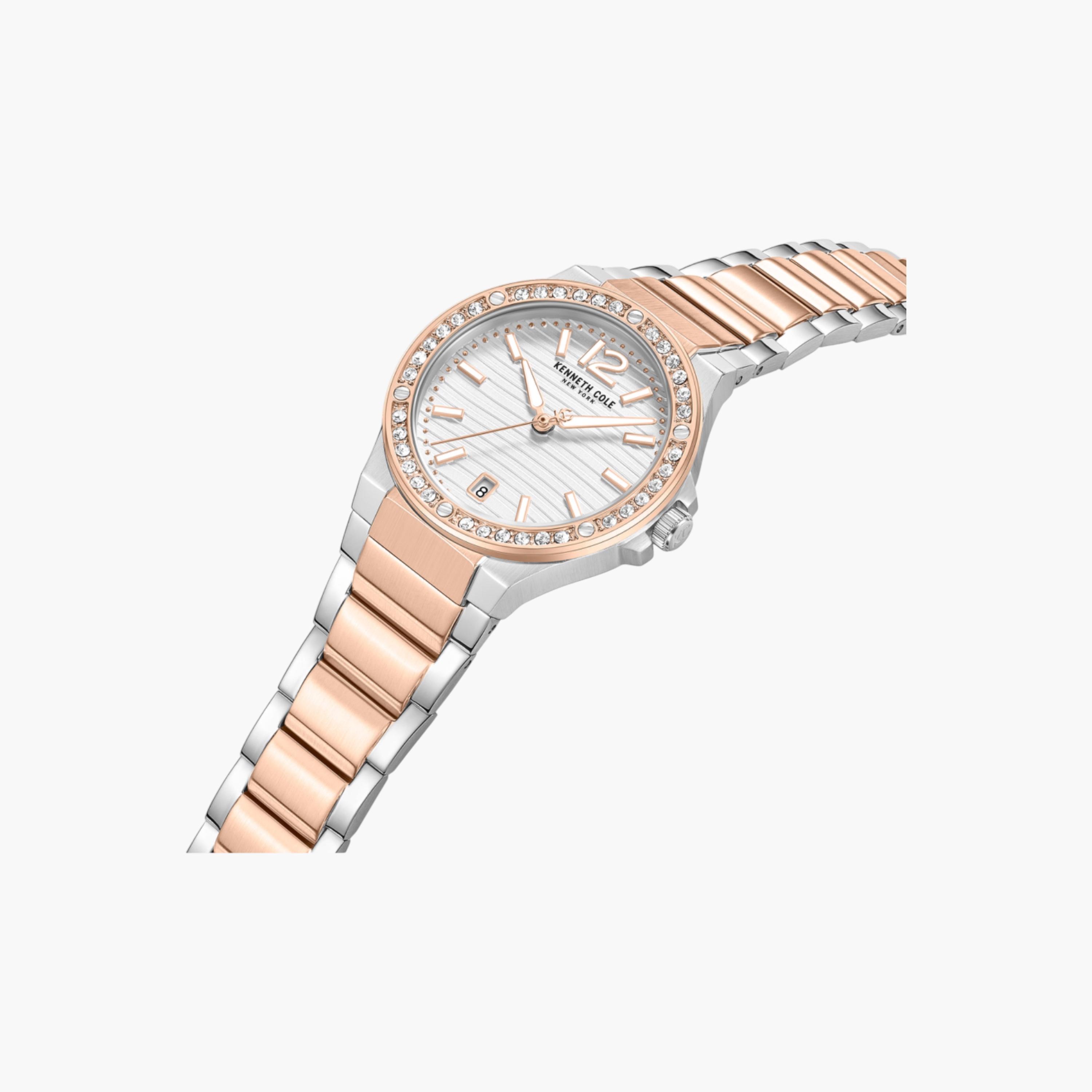 Glenville Silver Dial Silver Rose Gold Stainless Steel Bracelet Analog Watch for Women - 32mm-women-watchesandjewellery-watches-image-2
