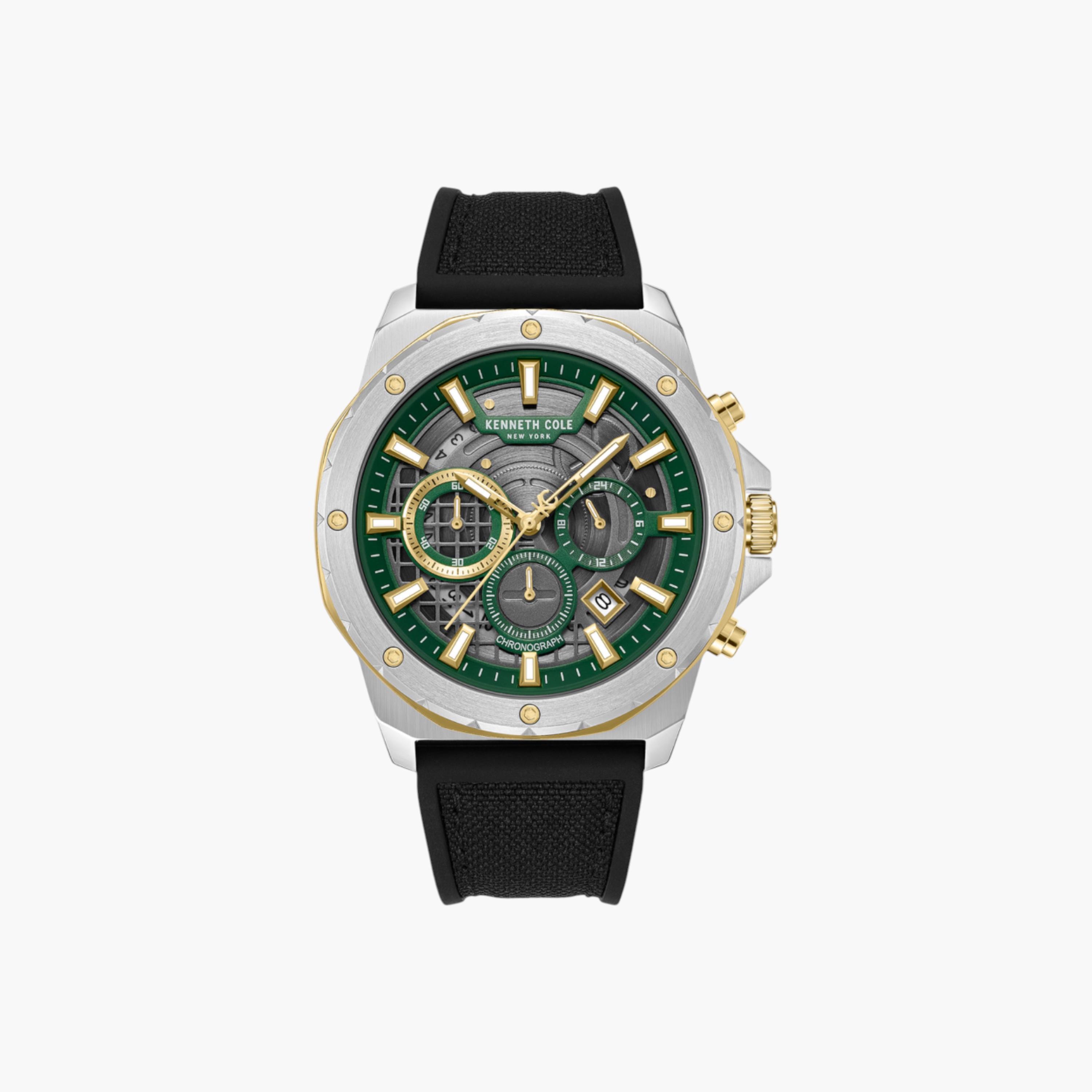 Hollis Green Dial Black Silicone-Nylon Strap Chronograph Watch for Men - 45mm-men-watchesandjewellery-watches-image-1