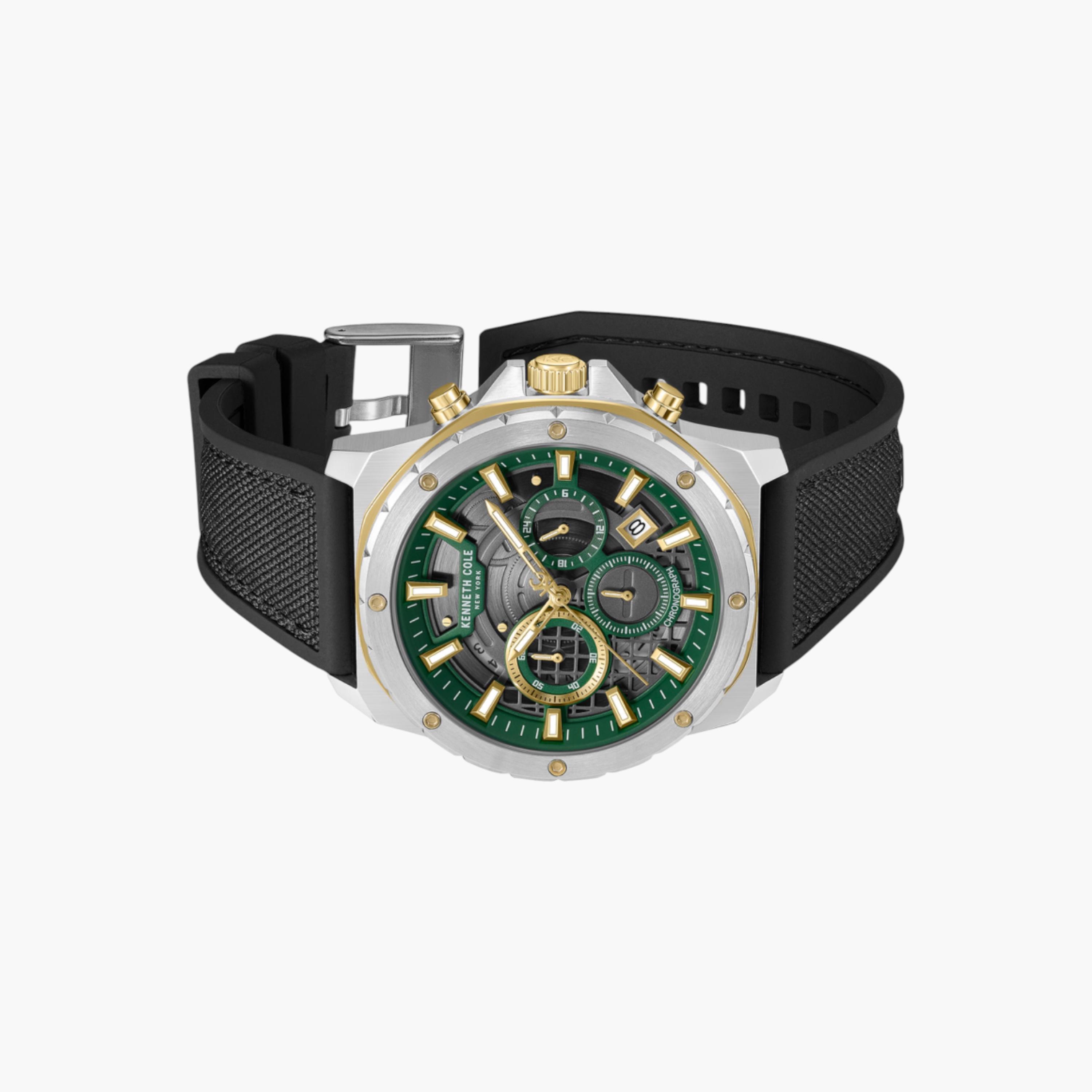 Hollis Green Dial Black Silicone-Nylon Strap Chronograph Watch for Men - 45mm-men-watchesandjewellery-watches-image-2