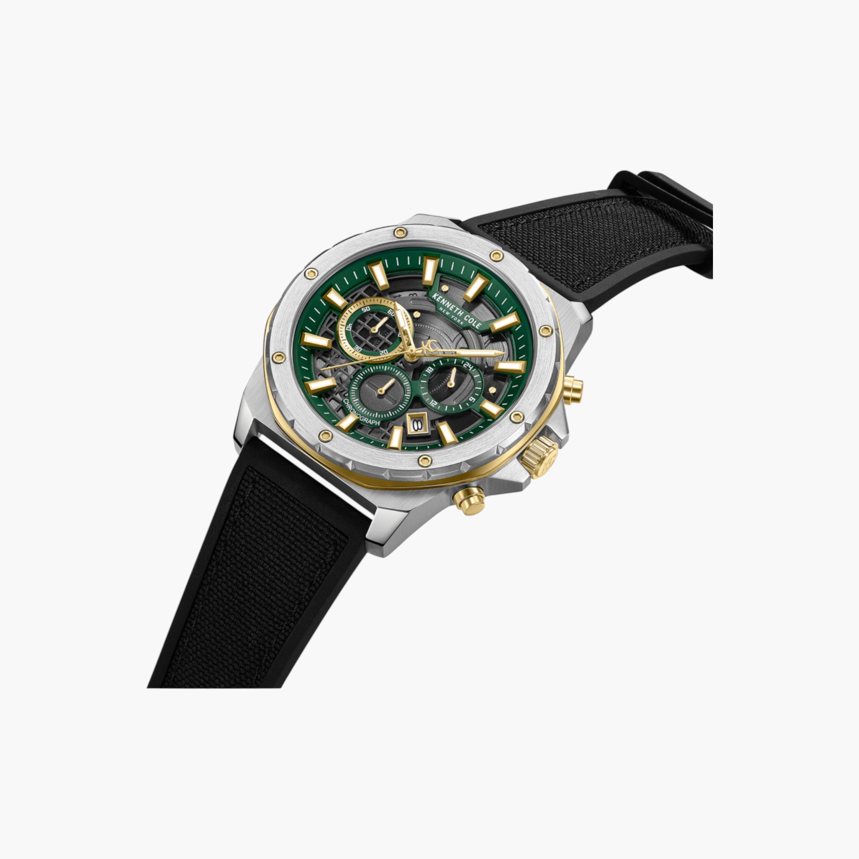 Hollis Green Dial Black Silicone-Nylon Strap Chronograph Watch for Men - 45mm-men-watchesandjewellery-watches-image-3