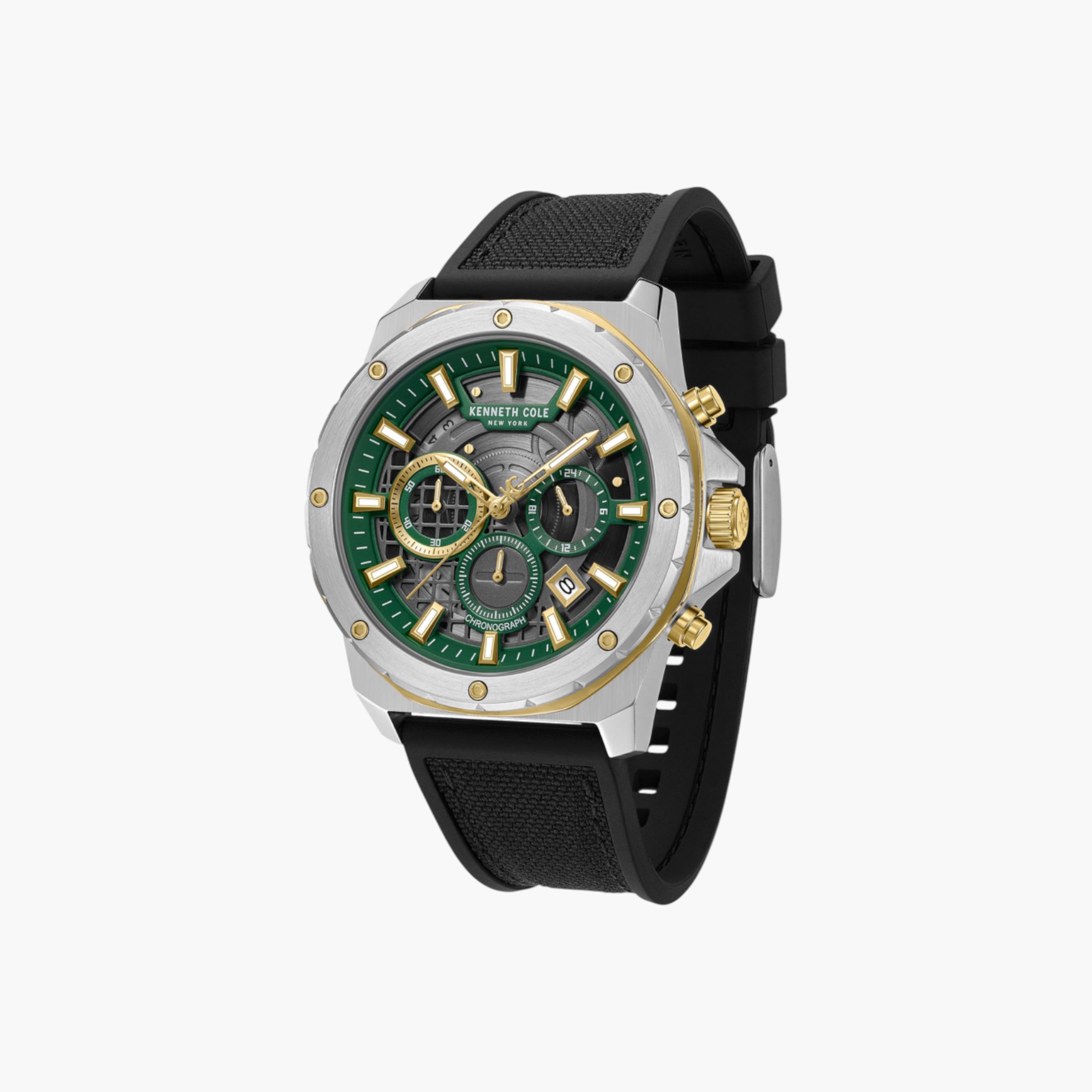 Hollis Green Dial Black Silicone-Nylon Strap Chronograph Watch for Men - 45mm-men-watchesandjewellery-watches-image-4