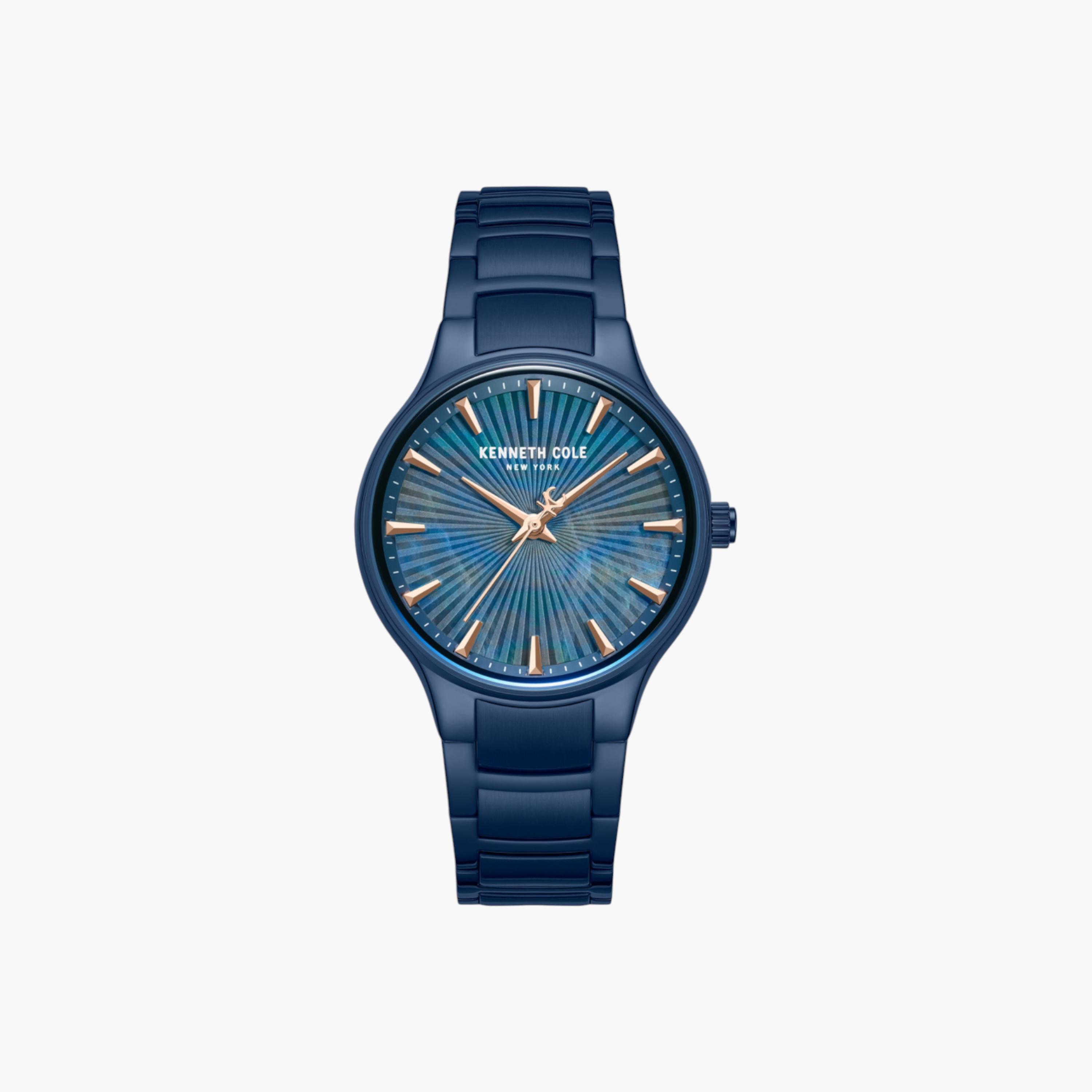ساعة تناظرية بسوار ستانلس ستيل ومينا أزرق من عرق اللؤلؤ للنساء من مونرو - 34 ملم-women-watchesandjewellery-watches-image-1