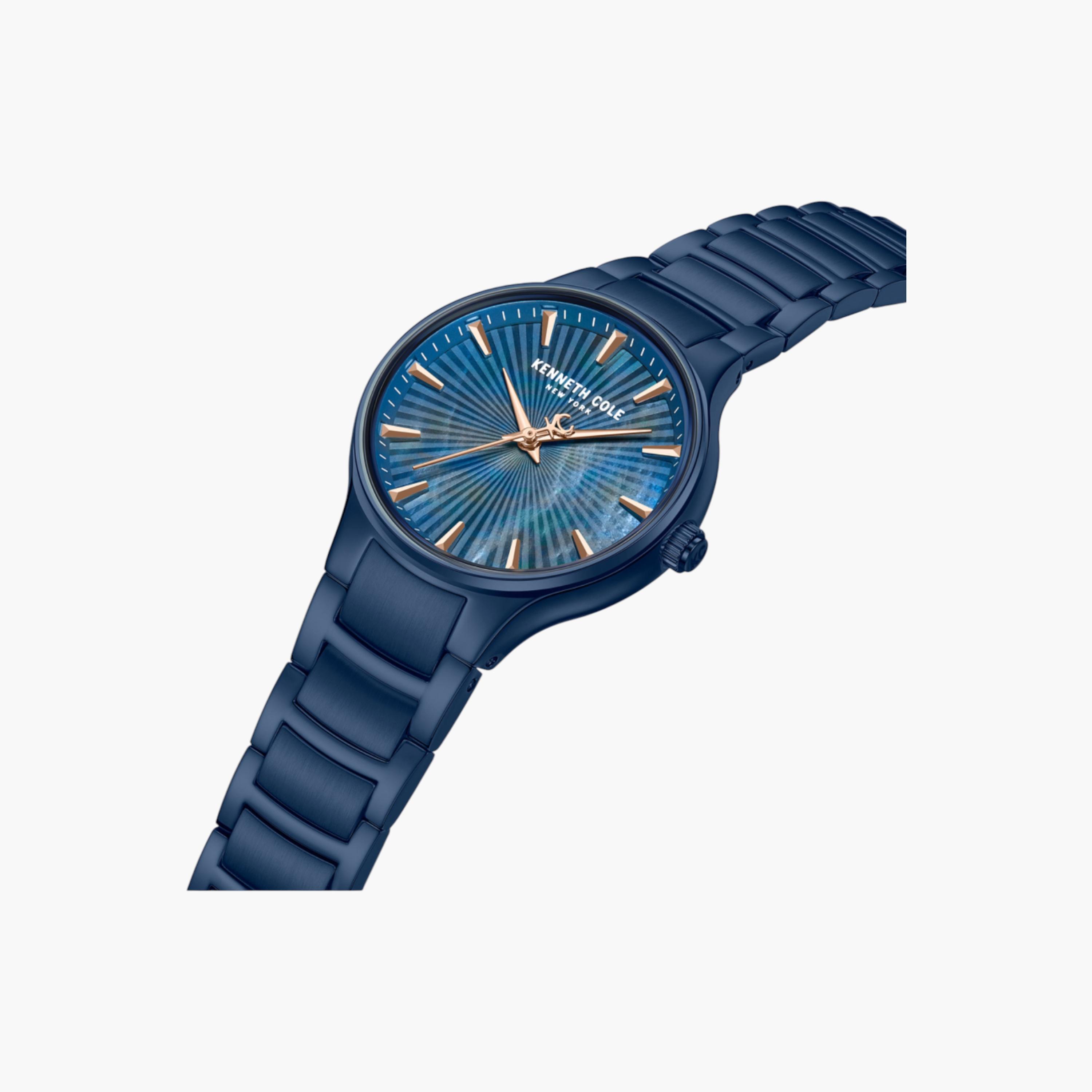 ساعة تناظرية بسوار ستانلس ستيل ومينا أزرق من عرق اللؤلؤ للنساء من مونرو - 34 ملم-women-watchesandjewellery-watches-image-2