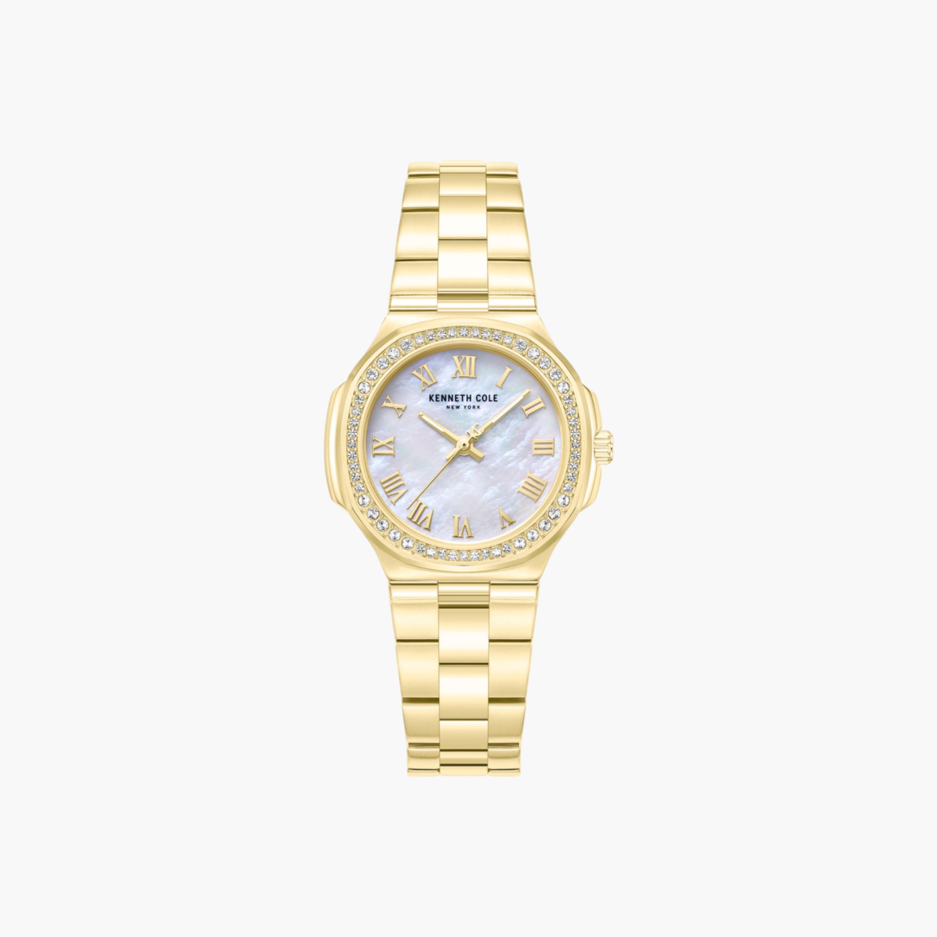 ساعة تناظرية بسوار ستانلس ستيل ومينا أبيض من عرق اللؤلؤ للنساء من روكلاند - 33 ملم-women-watchesandjewellery-watches-image-1