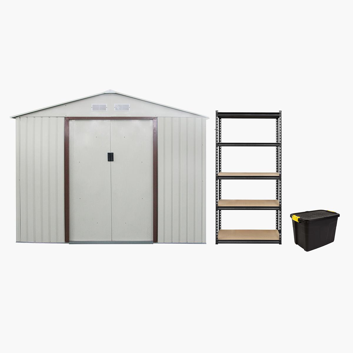 CamelTough Outdoor Metal Storage Shed with Shelf Rack and Heavy Duty Storage Box - 277x191x212 cm