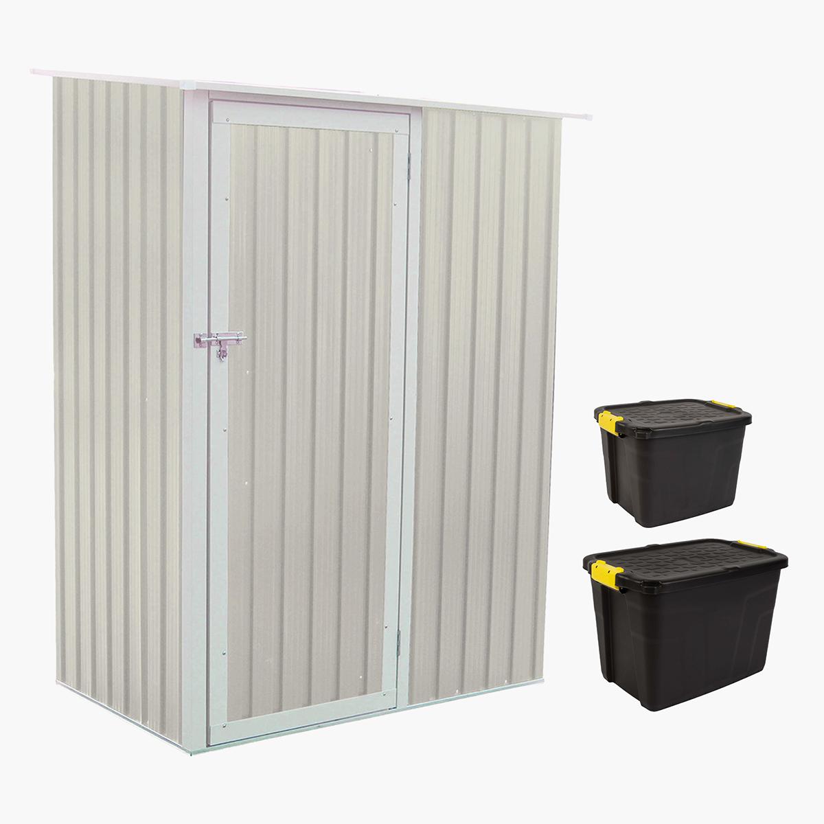 CamelTough Outdoor Metal Storage Shed with Heavy Duty Storage Boxes - 80x130x186 cm
