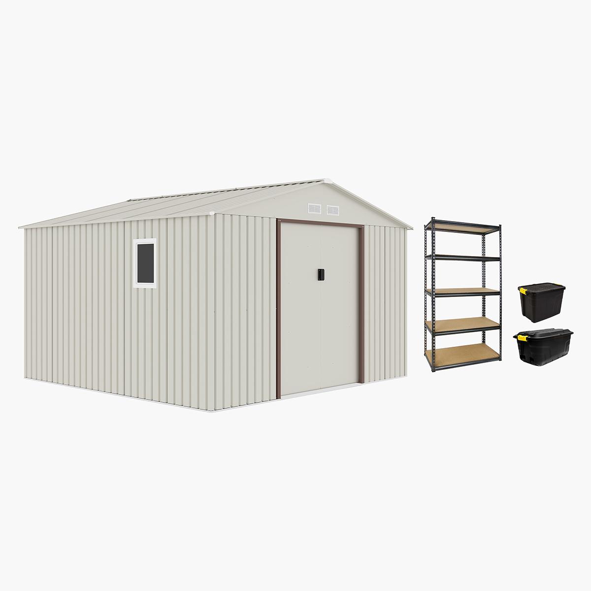 CamelTough Outdoor Metal Storage Shed with Shelf Rack and Heavy Duty Storage Boxes - 322x341x221 cm