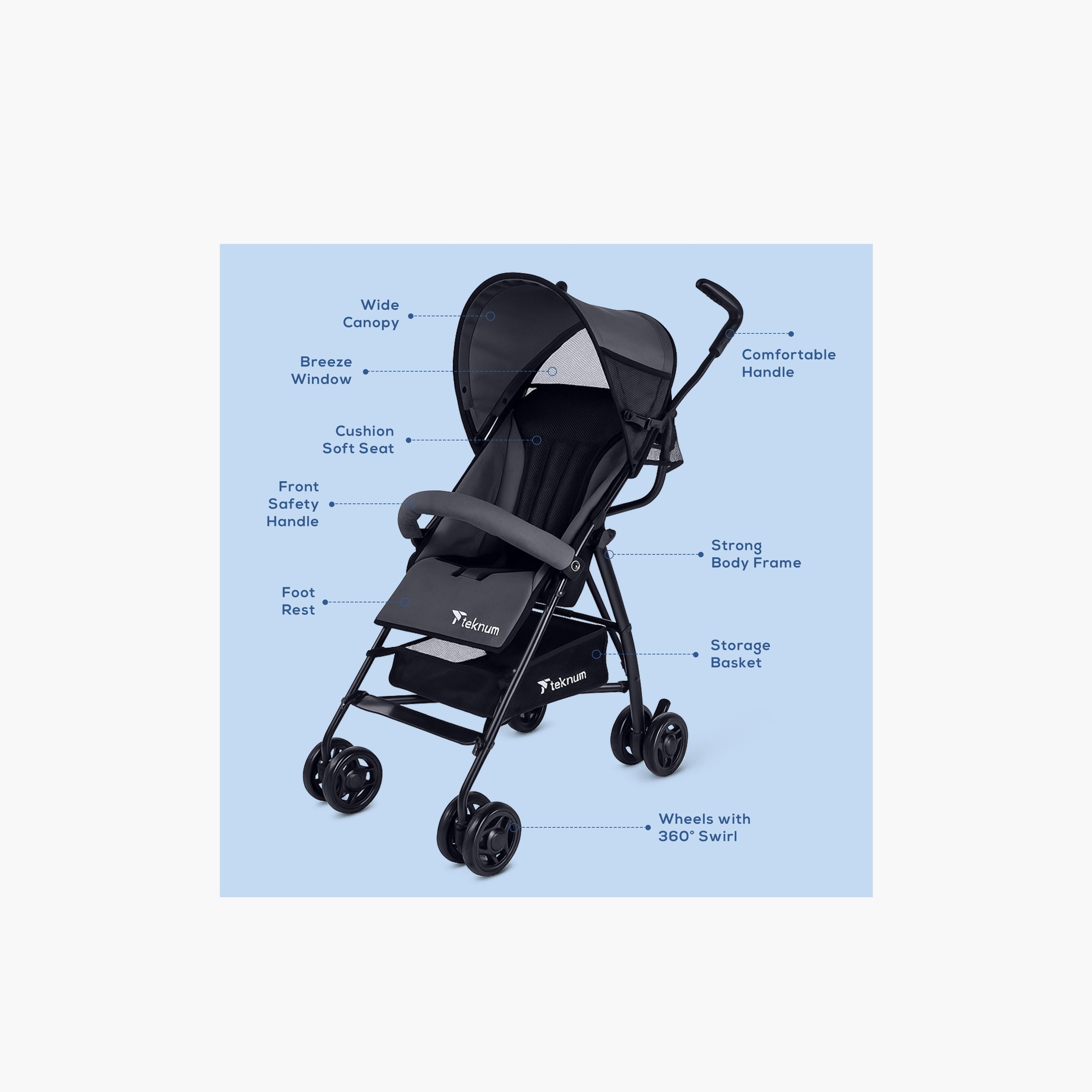 Teknum Eco Lite Stroller with Canopy & Storage Basket - Graphite-baby-gear-strollersandprams-strollers-image-5