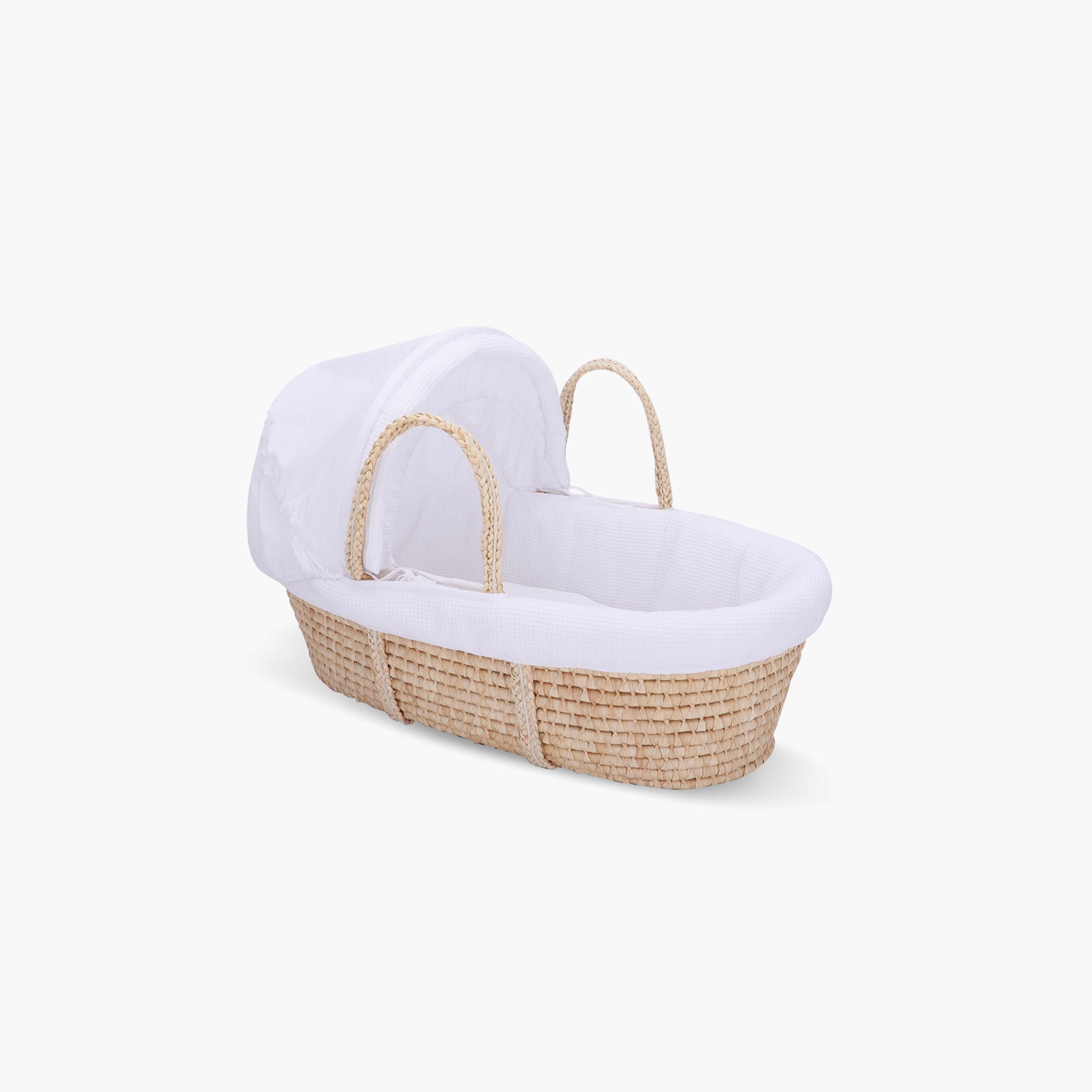 Teknum Moses Basket with Waffle Bedding and Mattress - White-baby-nursery-furniture-mosesbaskets-image-1
