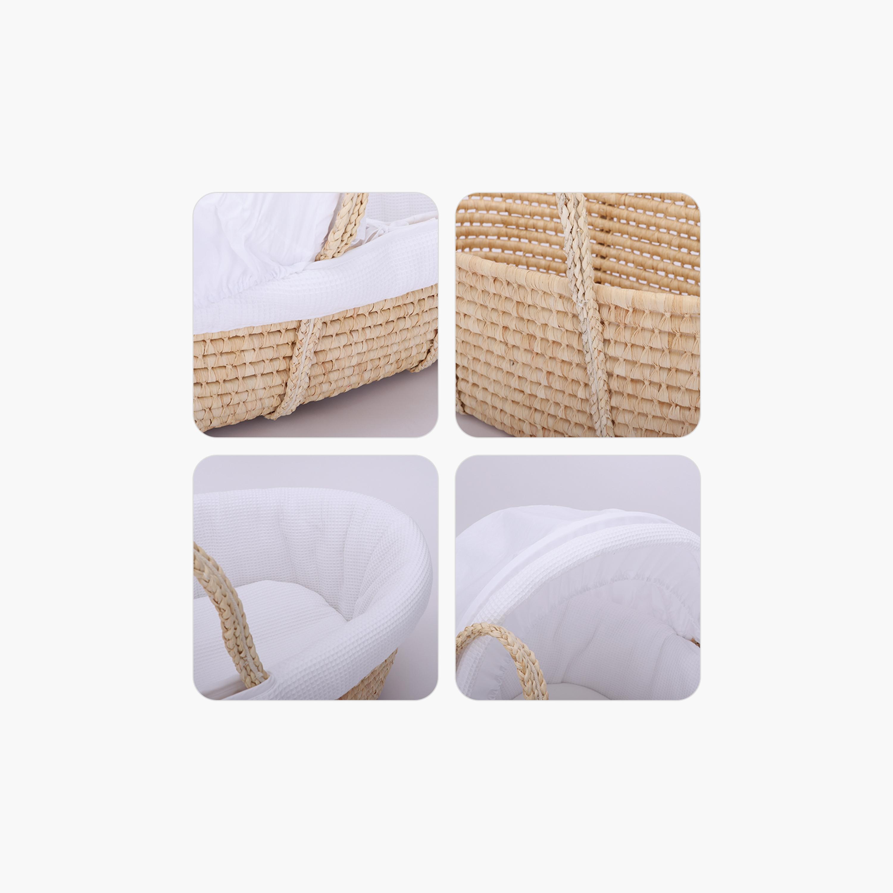 Teknum Moses Basket with Waffle Bedding and Mattress - White-baby-nursery-furniture-mosesbaskets-image-10