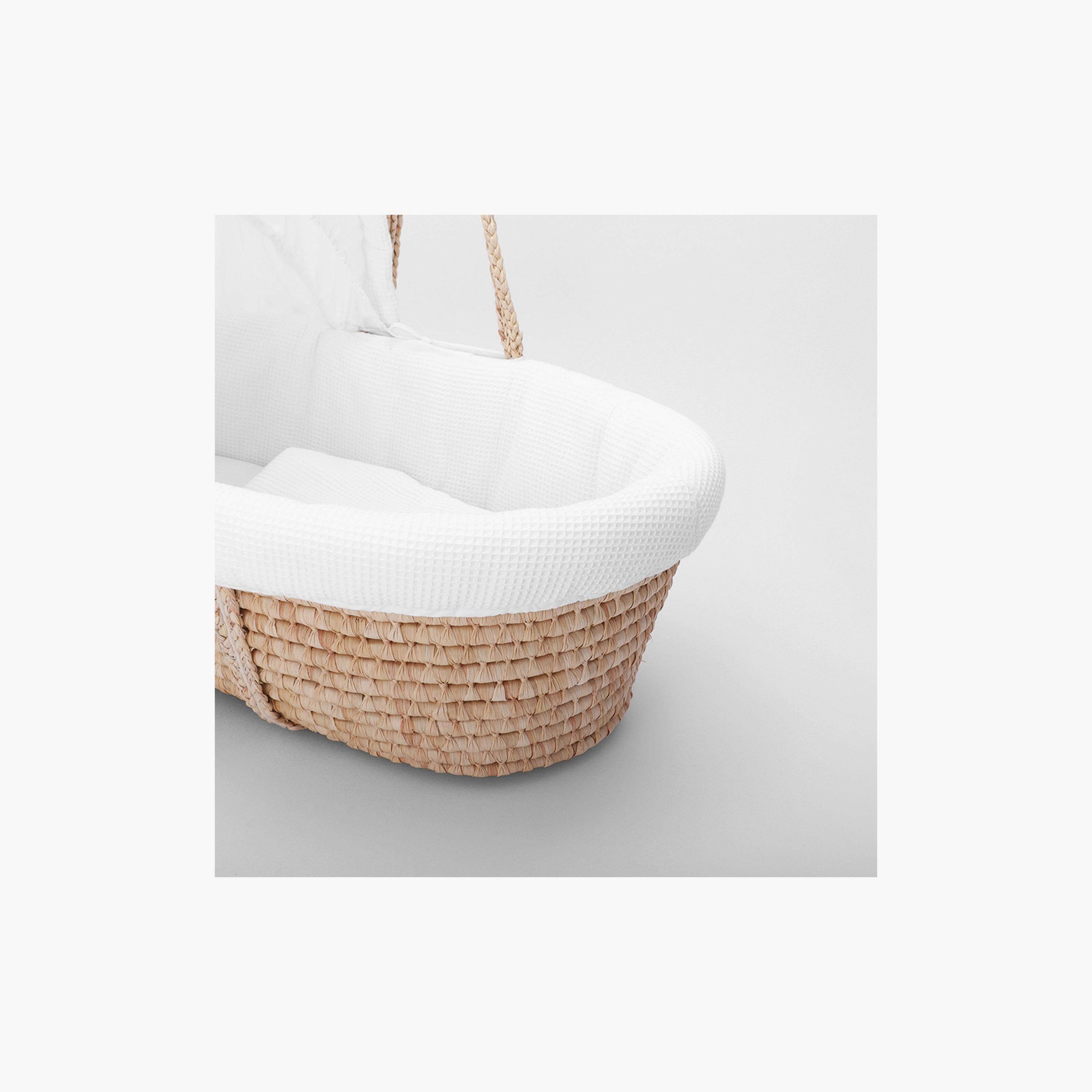 Teknum Moses Basket with Waffle Bedding and Mattress - White-baby-nursery-furniture-mosesbaskets-image-8