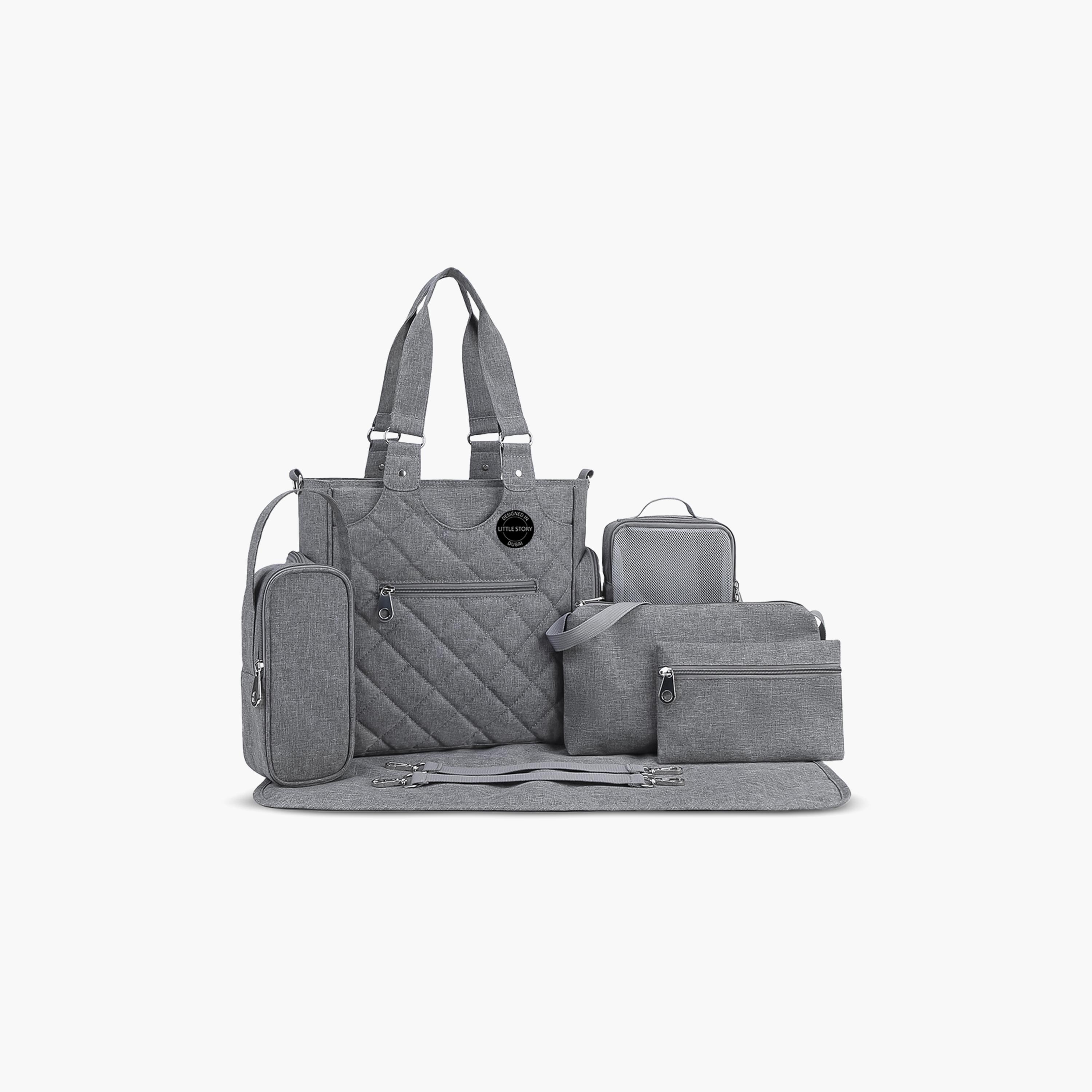 Little Story 7-Piece Quilted Diaper Bag with Stroller Straps and Changing Mat-baby-gear-diaperbags-image-1