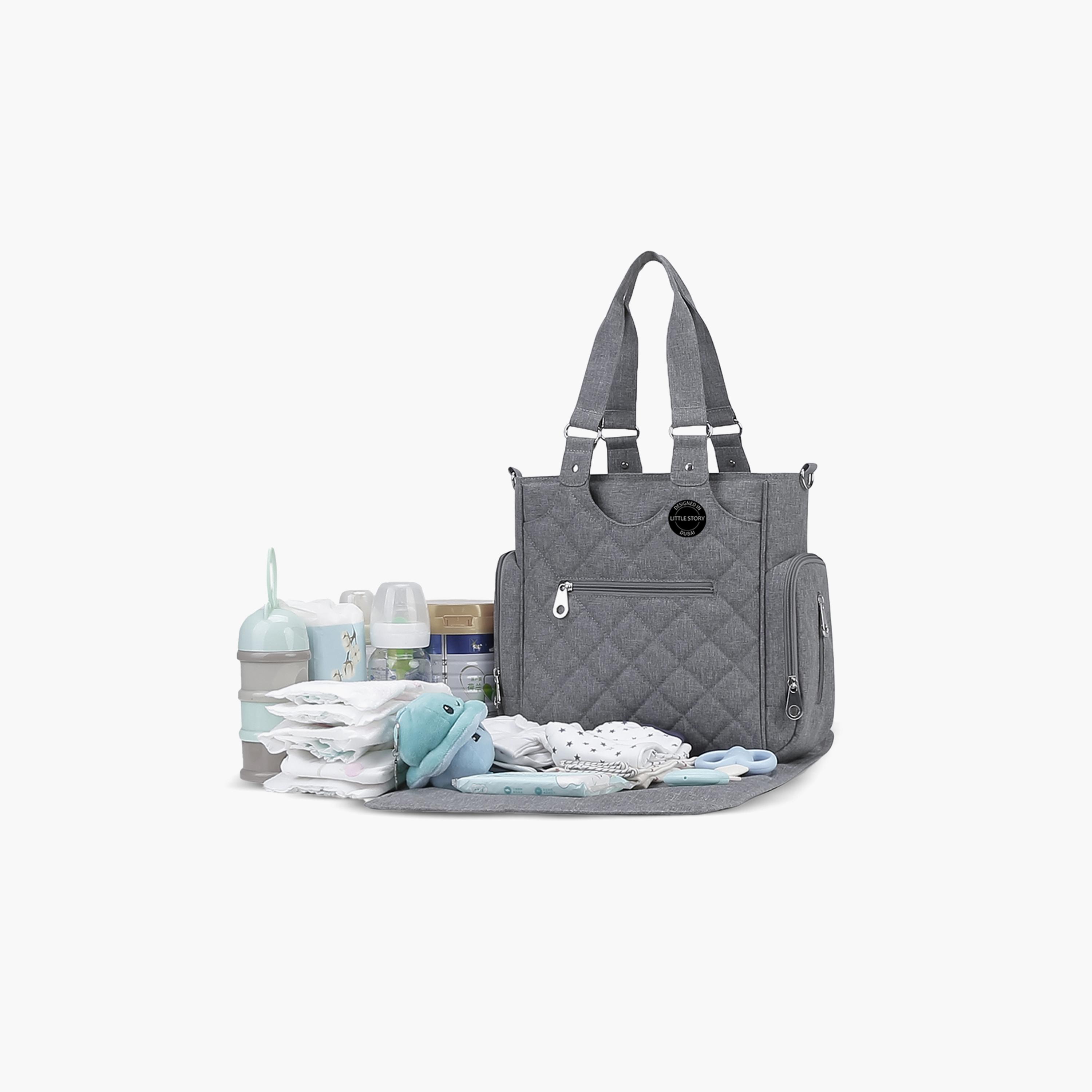 Little Story 7-Piece Quilted Diaper Bag with Stroller Straps and Changing Mat-baby-gear-diaperbags-image-7