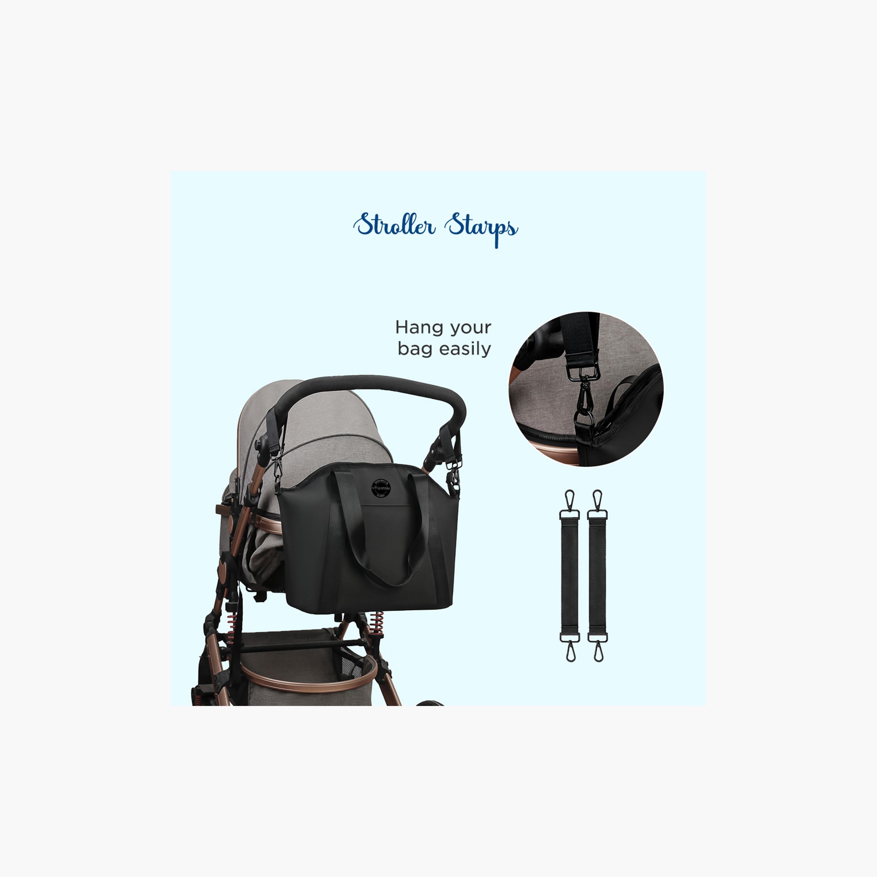 Little Story Onyx Diaper Bag with Stroller Straps - Black-baby-gear-diaperbags-image-6