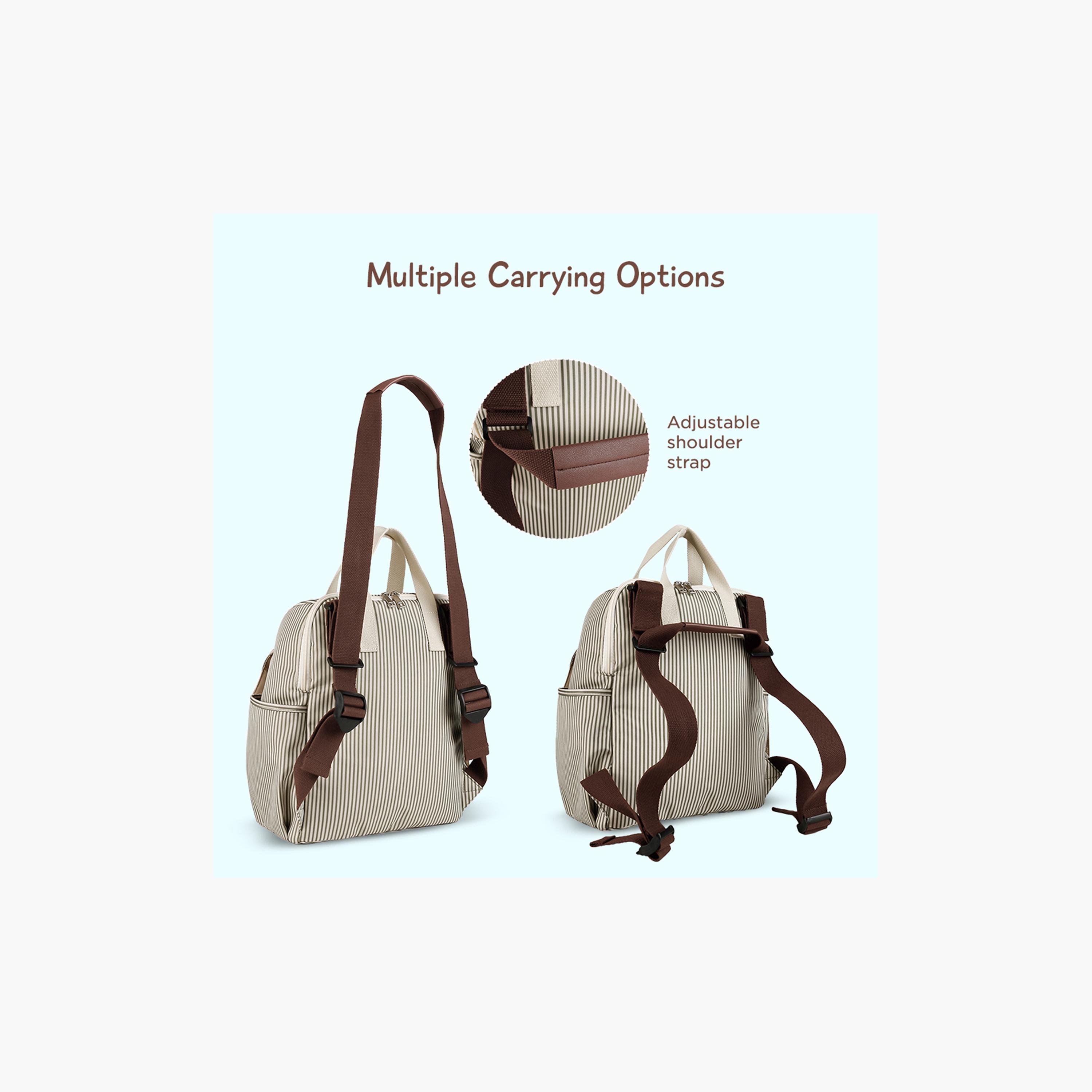 Little Story 3-Piece Diaper Backpack with Changing Mat and Bottle Bag - Stripes - Beige-baby-gear-diaperbags-image-11