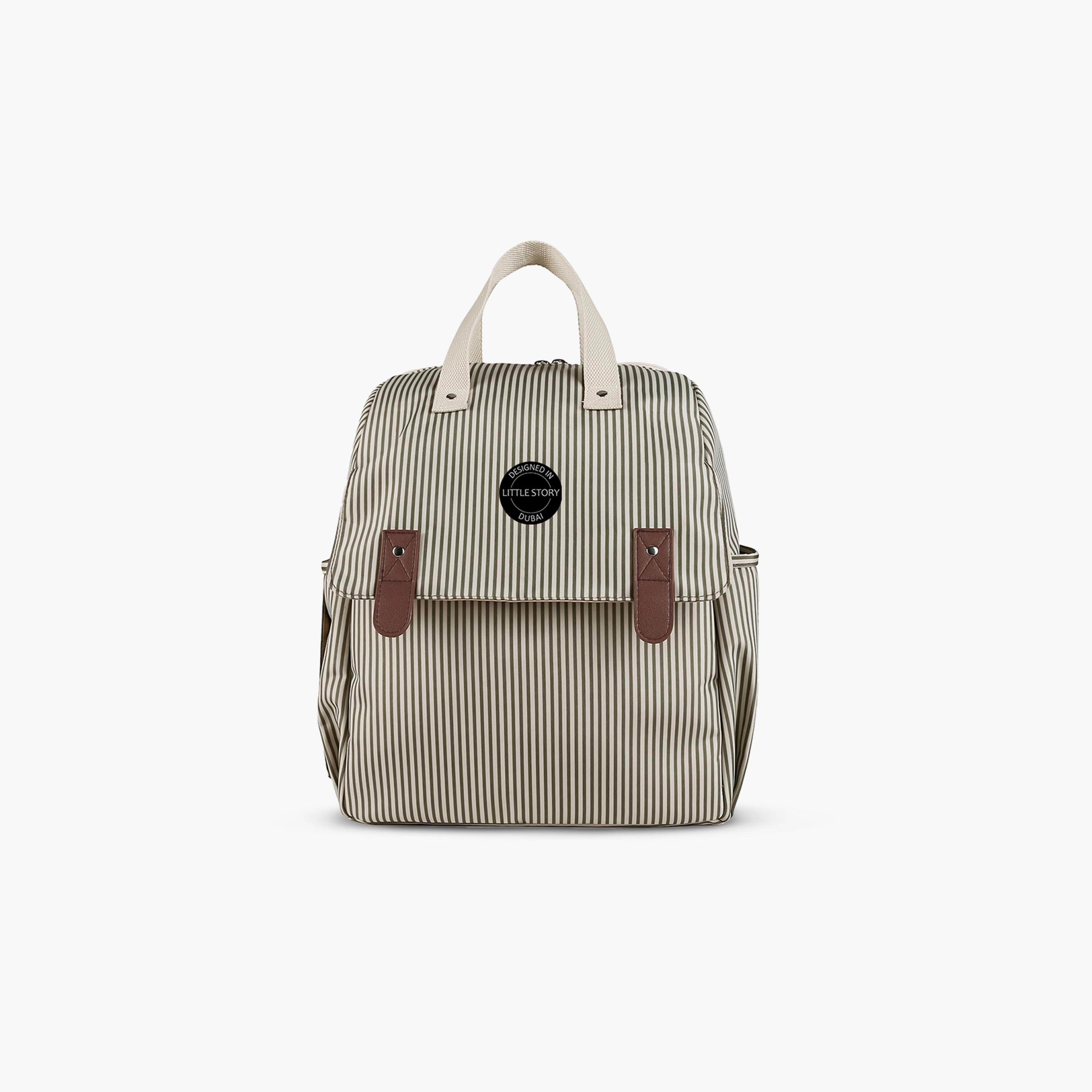 Little Story 3-Piece Diaper Backpack with Changing Mat and Bottle Bag - Stripes - Beige-baby-gear-diaperbags-image-12