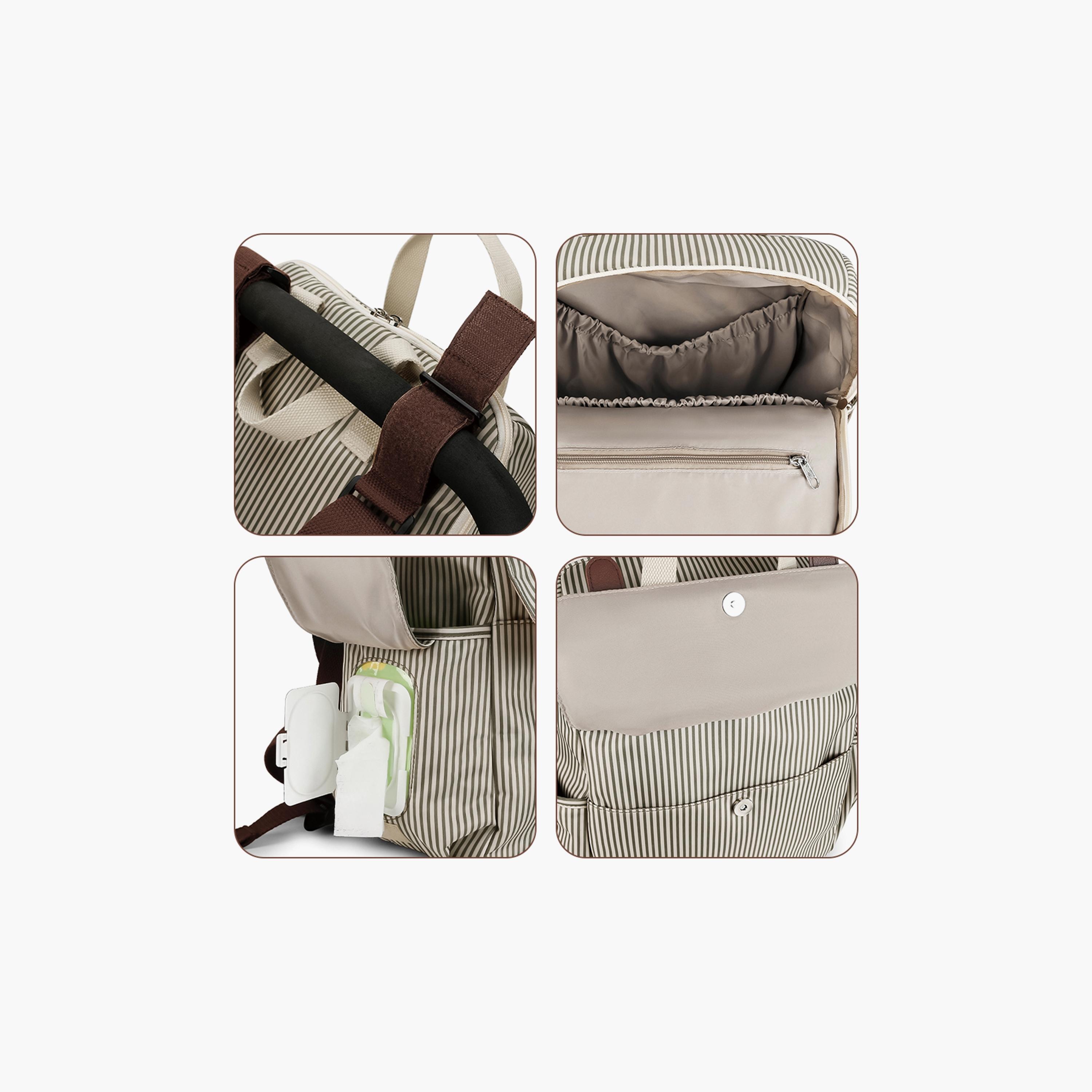 Little Story 3-Piece Diaper Backpack with Changing Mat and Bottle Bag - Stripes - Beige-baby-gear-diaperbags-image-15