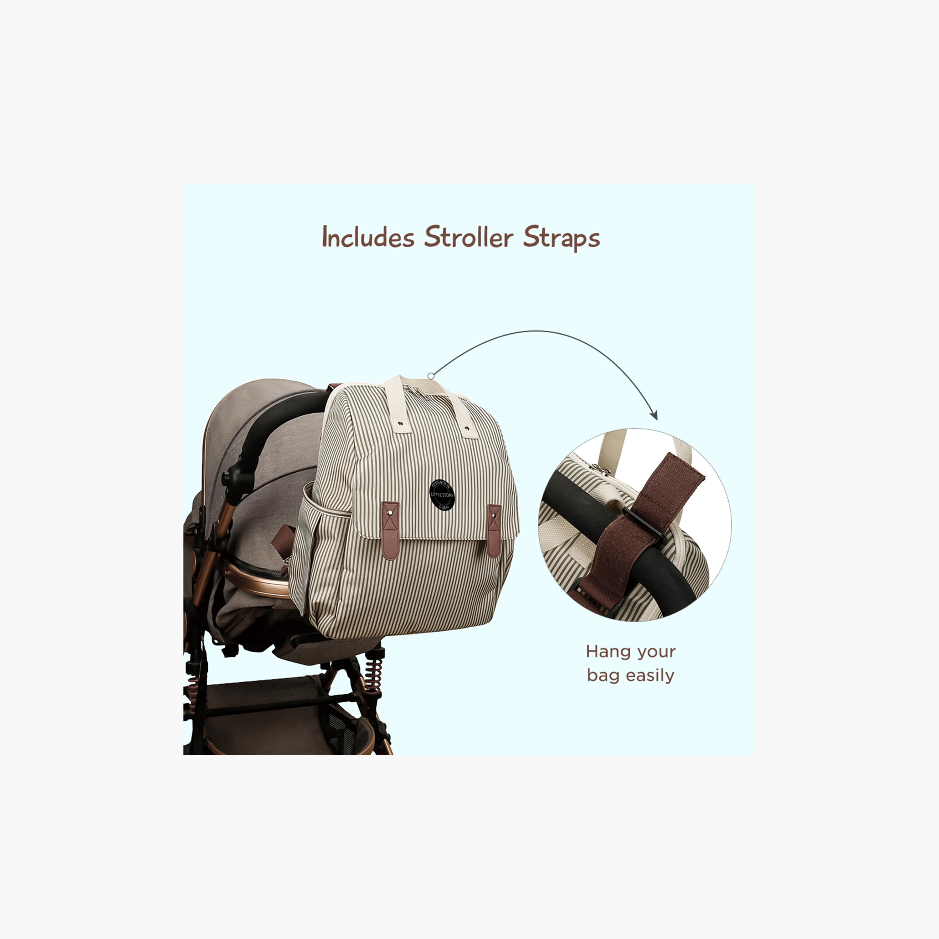 Little Story 3-Piece Diaper Backpack with Changing Mat and Bottle Bag - Stripes - Beige-baby-gear-diaperbags-image-4