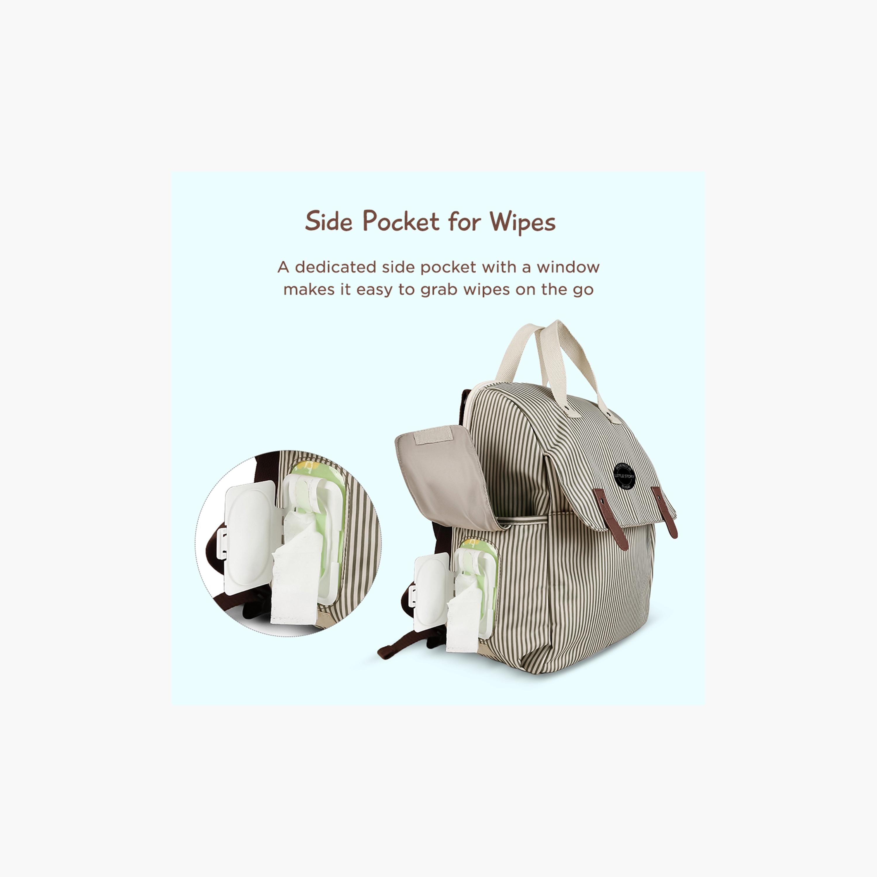 Little Story 3-Piece Diaper Backpack with Changing Mat and Bottle Bag - Stripes - Beige-baby-gear-diaperbags-image-5