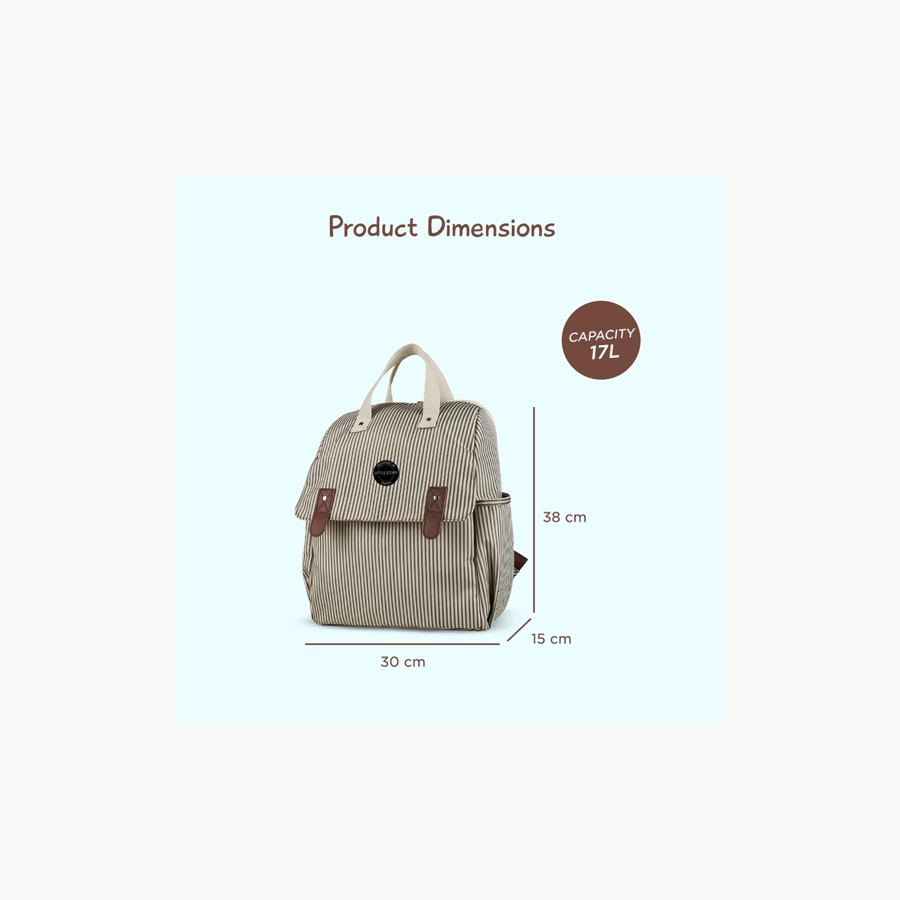 Little Story 3-Piece Diaper Backpack with Changing Mat and Bottle Bag - Stripes - Beige-baby-gear-diaperbags-image-7