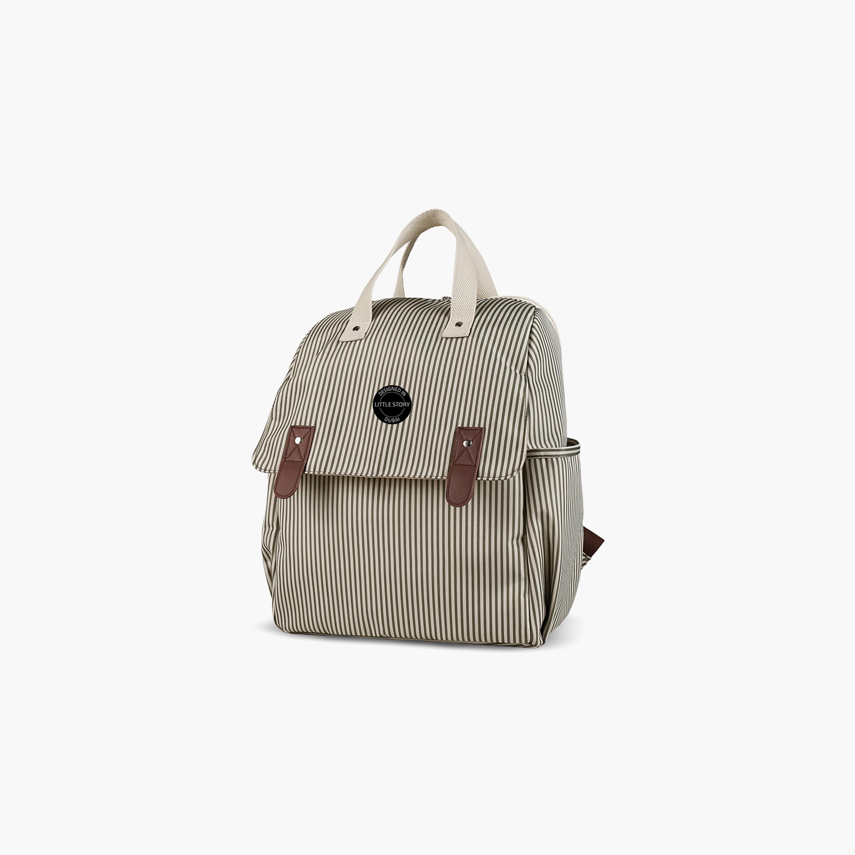 Little Story 3-Piece Diaper Backpack with Changing Mat and Bottle Bag - Stripes - Beige-baby-gear-diaperbags-image-8