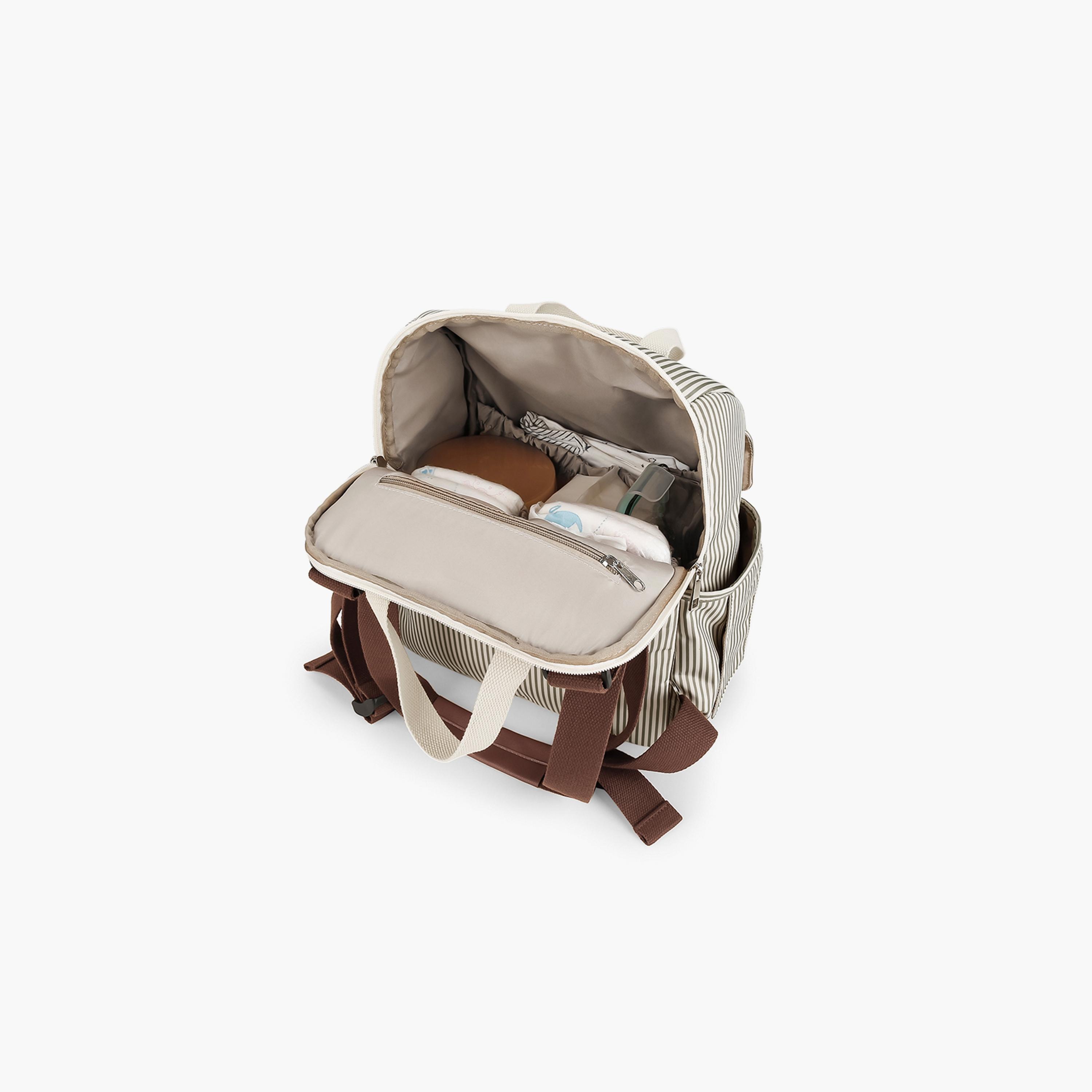 Little Story 3-Piece Diaper Backpack with Changing Mat and Bottle Bag - Stripes - Beige-baby-gear-diaperbags-image-9