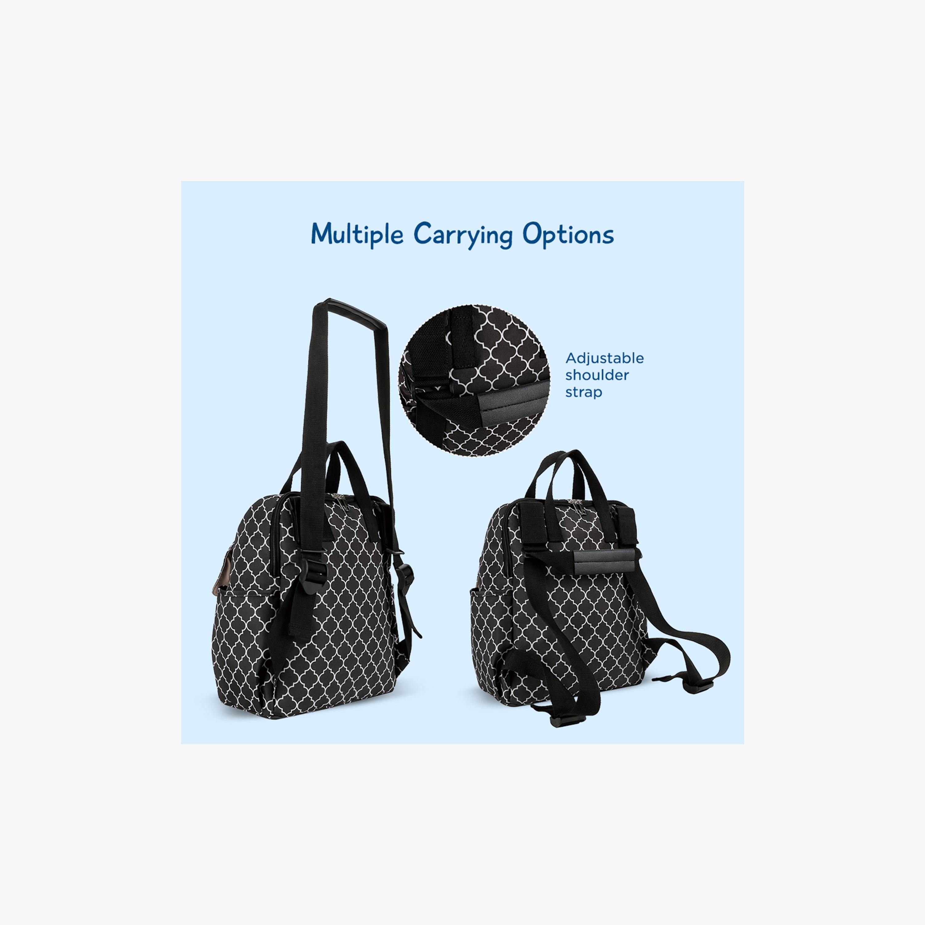 Little Story 3-Piece Diaper Backpack with Changing Mat and Bottle Bag - Signature - Black-baby-gear-diaperbags-image-11