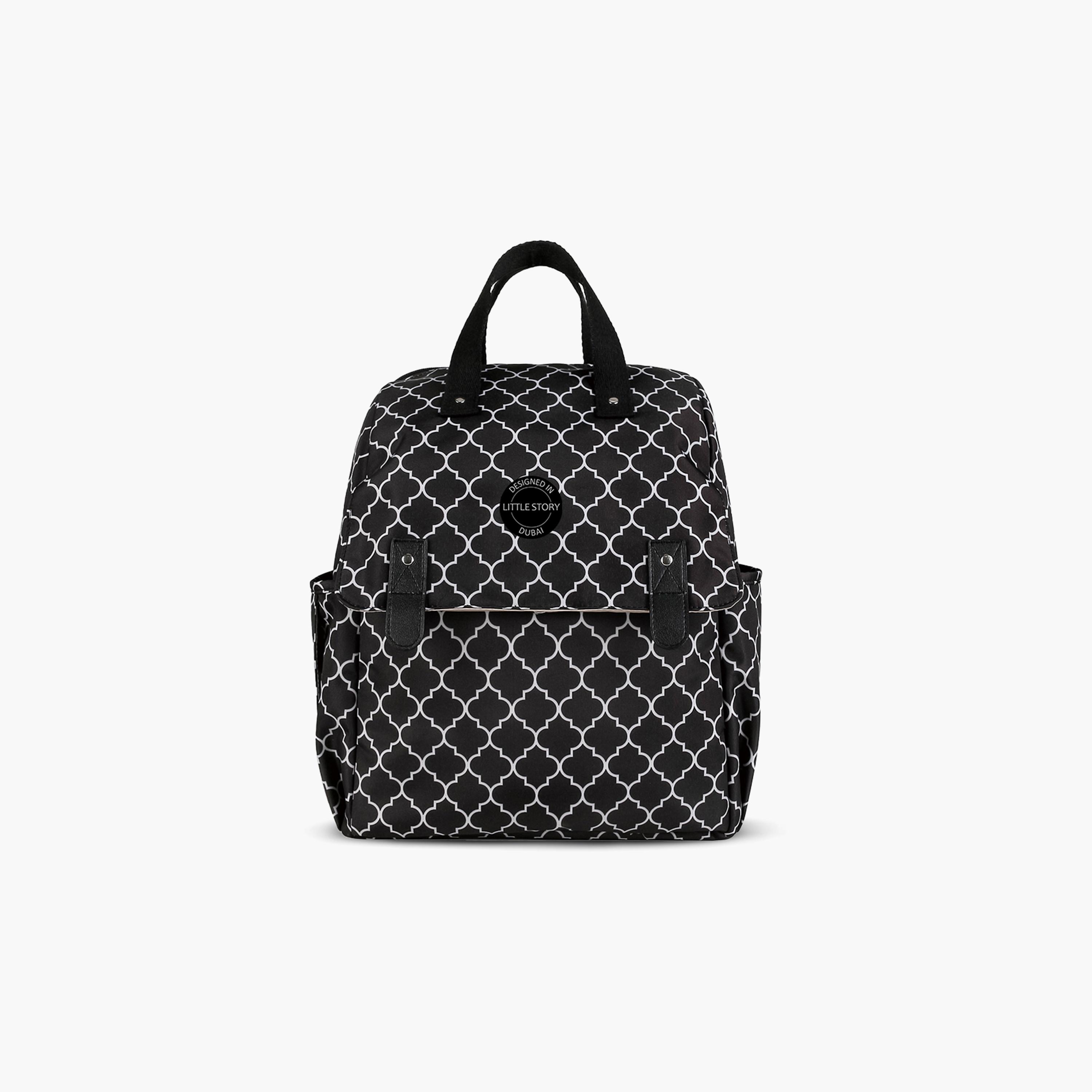 Little Story 3-Piece Diaper Backpack with Changing Mat and Bottle Bag - Signature - Black-baby-gear-diaperbags-image-12