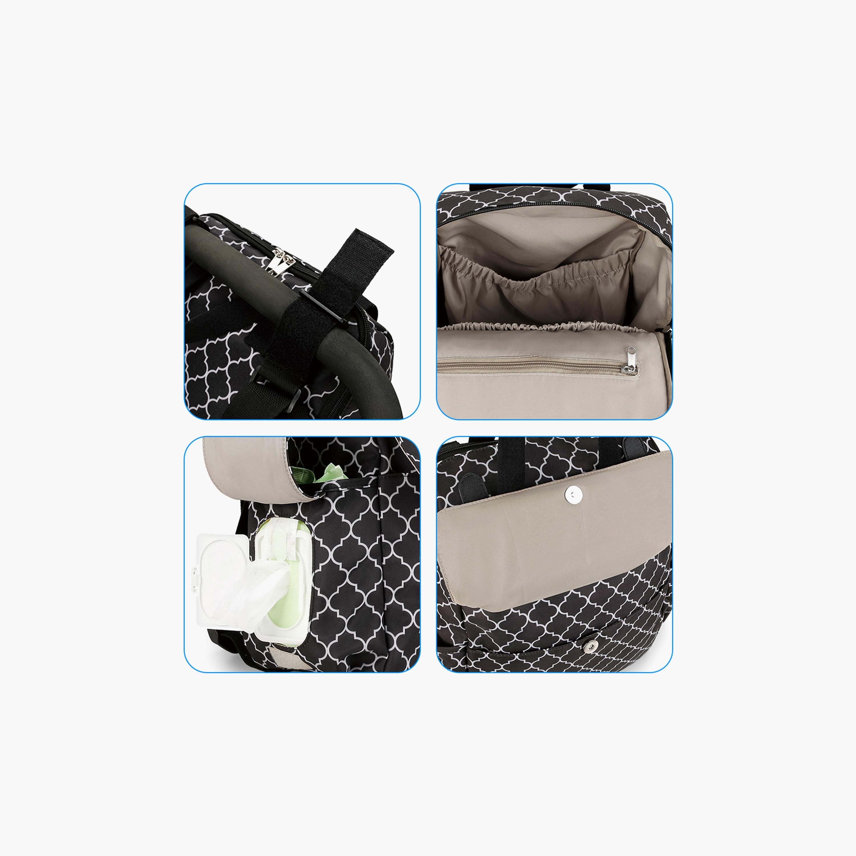 Little Story 3-Piece Diaper Backpack with Changing Mat and Bottle Bag - Signature - Black-baby-gear-diaperbags-image-15