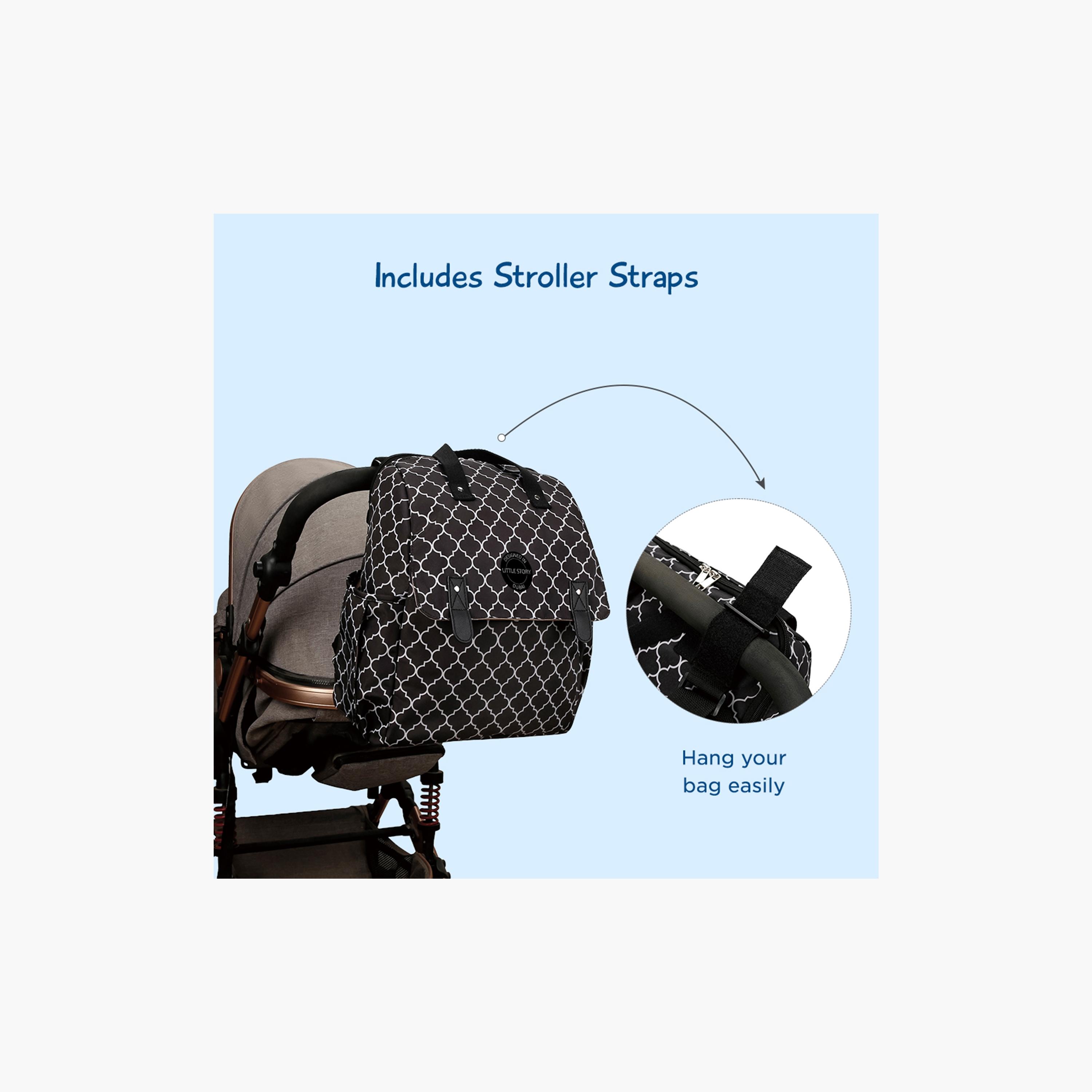 Little Story 3-Piece Diaper Backpack with Changing Mat and Bottle Bag - Signature - Black-baby-gear-diaperbags-image-4