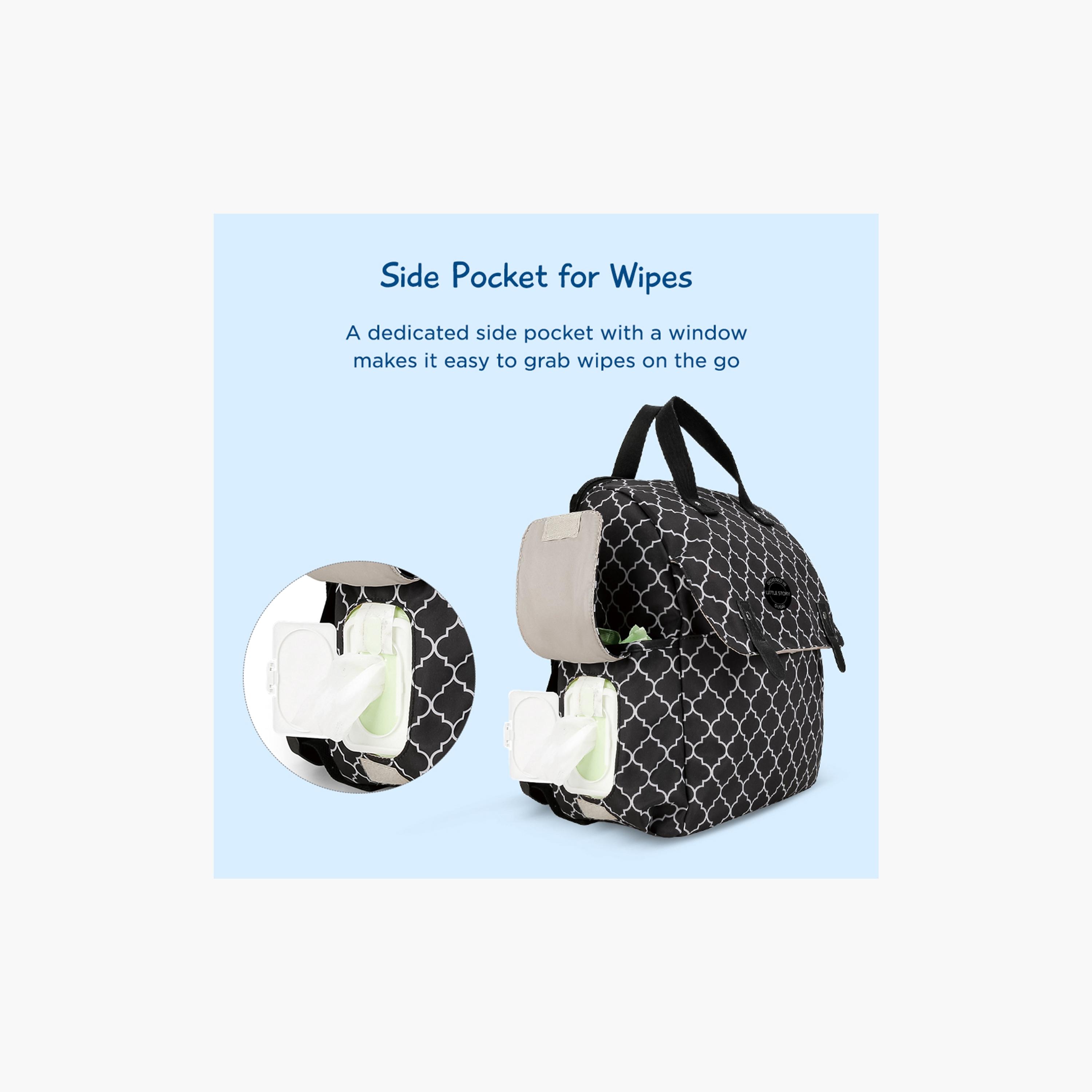 Little Story 3-Piece Diaper Backpack with Changing Mat and Bottle Bag - Signature - Black-baby-gear-diaperbags-image-5