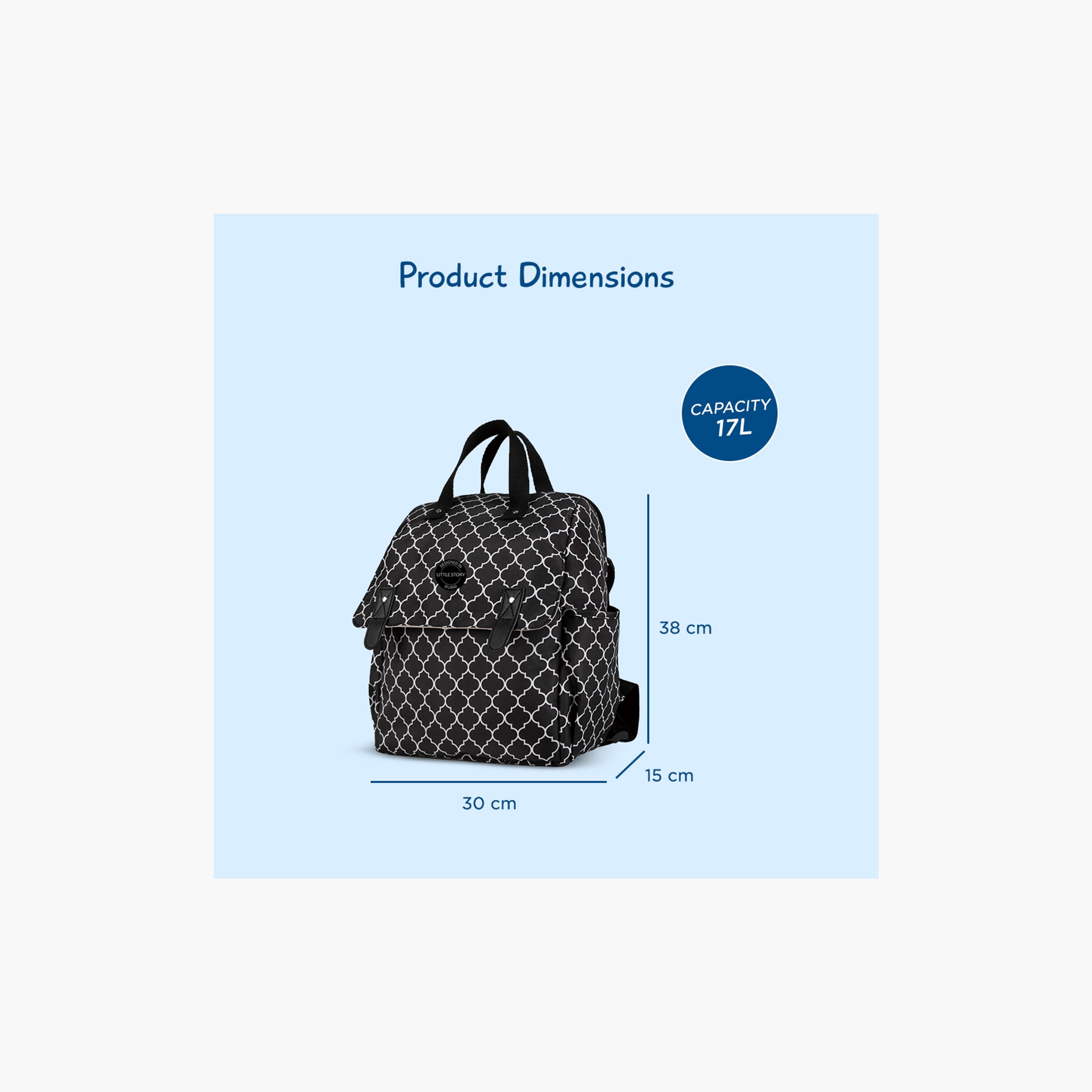 Little Story 3-Piece Diaper Backpack with Changing Mat and Bottle Bag - Signature - Black-baby-gear-diaperbags-image-7
