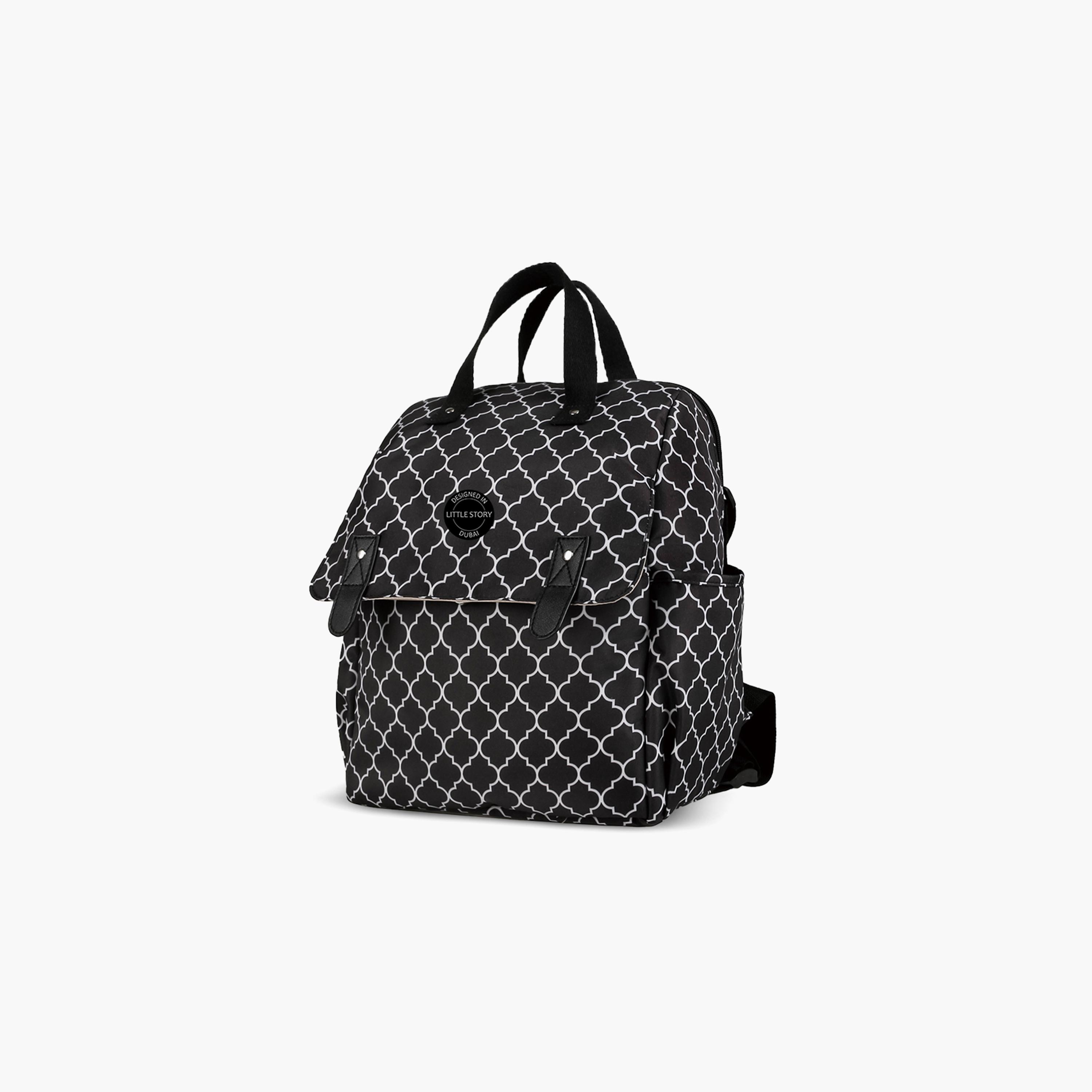 Little Story 3-Piece Diaper Backpack with Changing Mat and Bottle Bag - Signature - Black-baby-gear-diaperbags-image-8